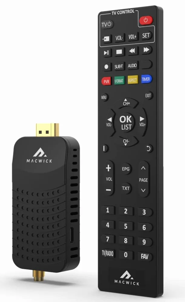 Macwick Dekoder telewizji cyfrowej DVB-T2 tylko naziemny 2025-2026 BEZ TV-SAT, 1080P H265 HEVC, HD HDMI USB połączenie funkcja PVR, niewidoczne nano, pilot na podczerwień 2 w 1, sprawdź kompatybilność