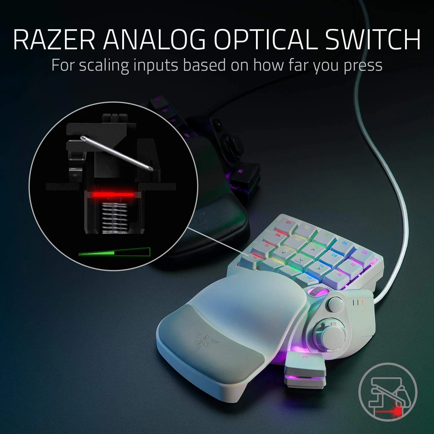 Razer Tartarus Pro Gaming Keypad z analogowo-optycznymi przyciskami, 32 programowalne przyciski, Mercury