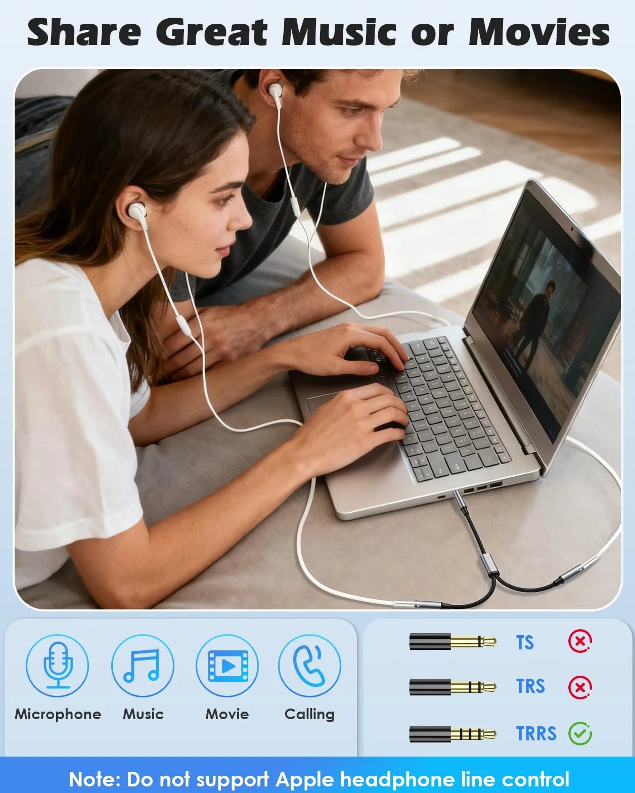 Adapter audio Jack Y Aux, wtyczka 3,5 mm 1 w 2 out na gniazdo Hi-Res 24bit/96 kHz zestaw słuchawkowy rozdzielacz kabel słuchawki podwójna wtyczka do smartfona, komputera, tabletu, laptopa, mikrofonu