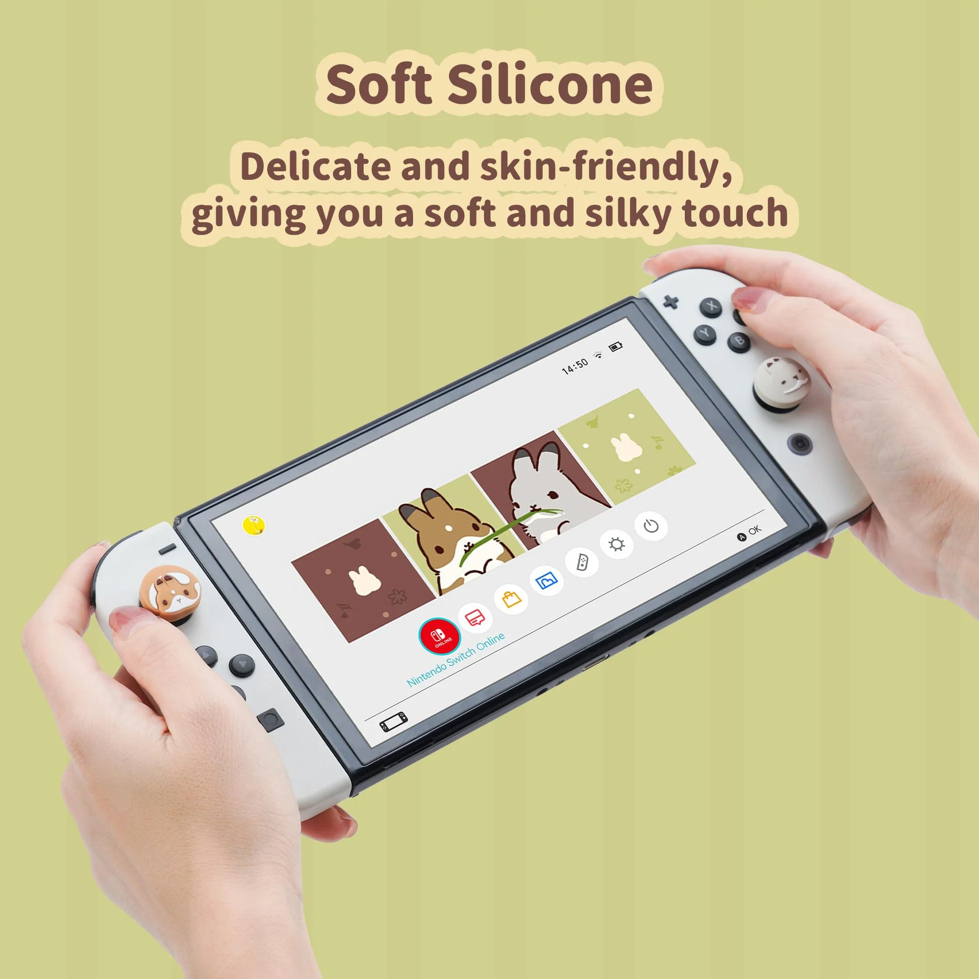 GeekShare 4 szt. urocze silikonowe nakładki na kciuki, pokrowiec na joystick w kształcie królika Kawaii kompatybilny z Switch/OLED/Switch Lite, Garden Season