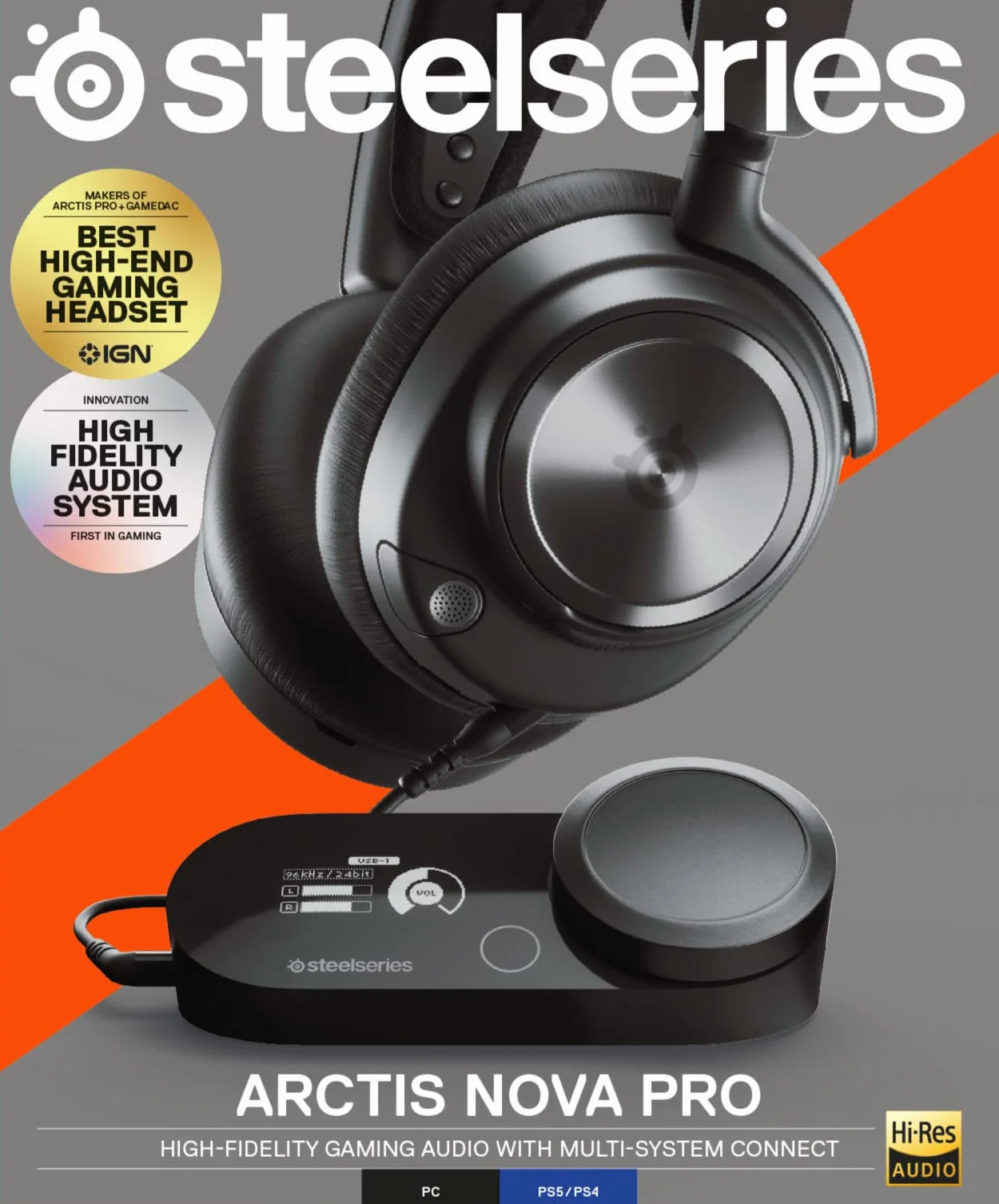 SteelSeries Arctis Nova Pro wielosystemowy zestaw słuchawkowy do gier, GameDAC Gen 2, ESS Sabre Quad-DAC, dźwięk przestrzenny 360°