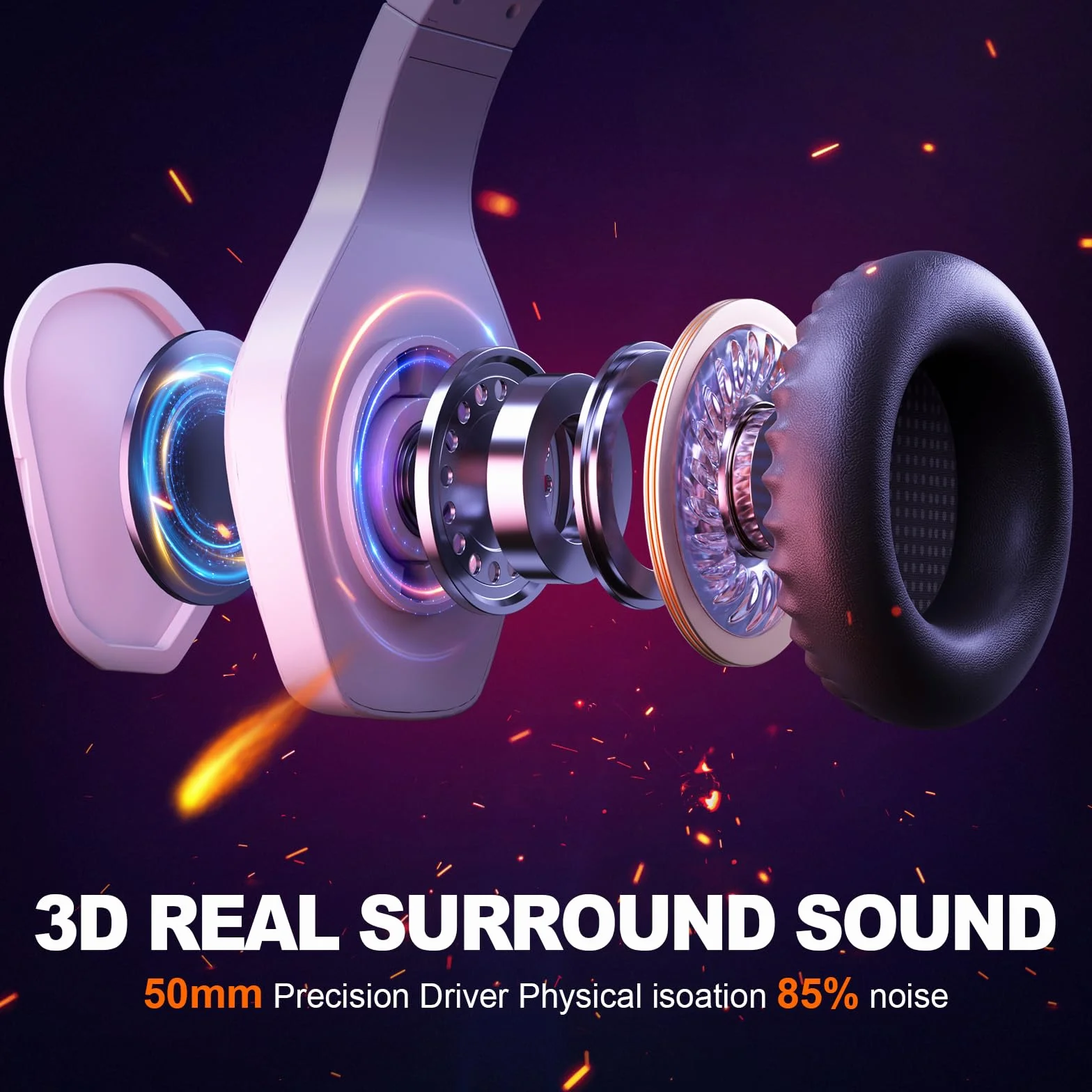 Krysenix PG1 Zestaw Słuchawkowy do Gier z Mikrofonem do PS4/PS5/PC/Xbox, Xbox One ze Światłem RGB, Gniazdem 3,5 mm, Biały