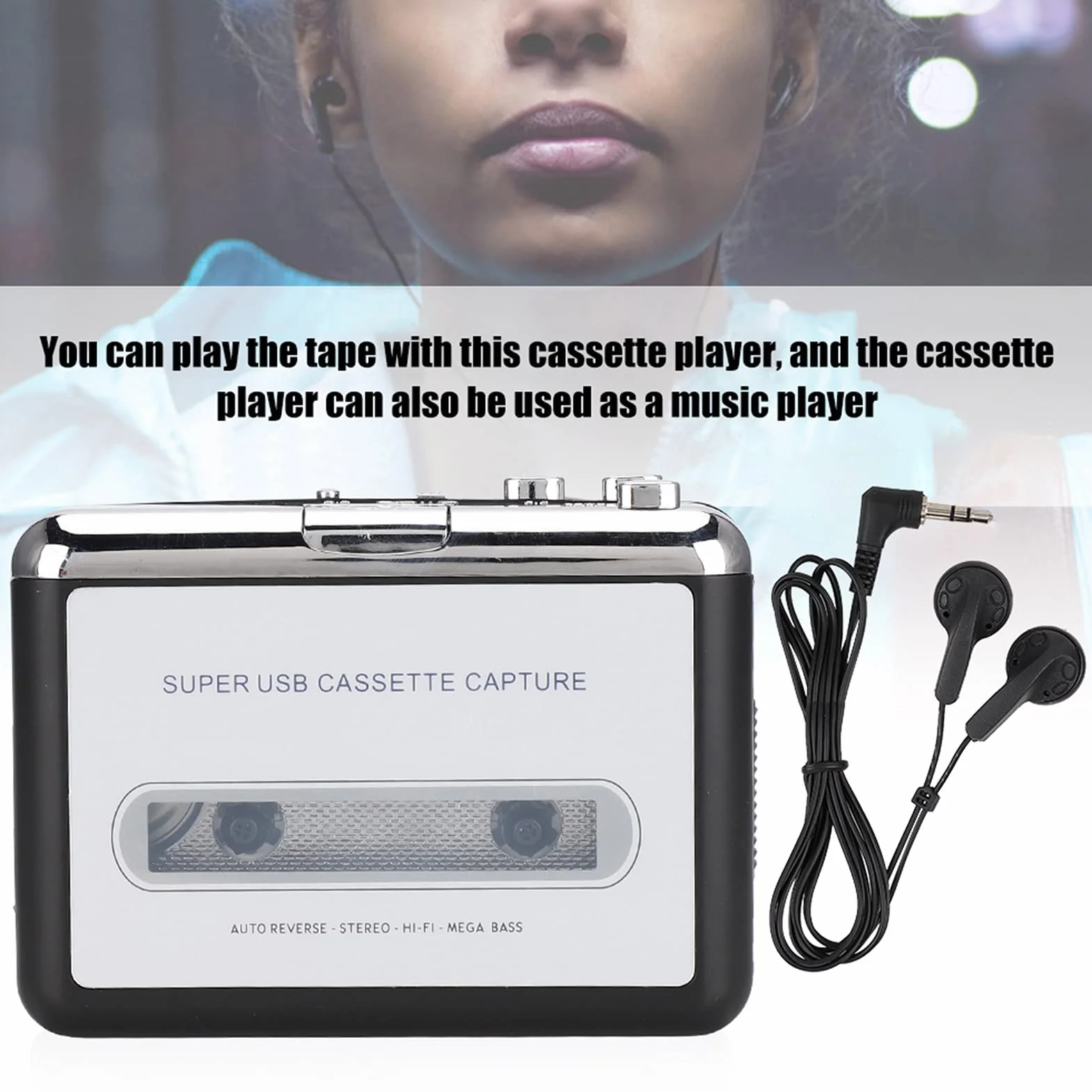 Odtwarzacz kaset audio, konwerter kaset USB na MP3, odtwarzacz muzyczny ze słuchawkami, kompatybilny z laptopami