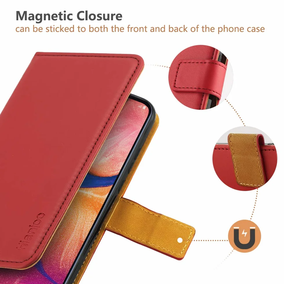 Hianjoo Etui na telefon kompatybilne z Samsung Galaxy A20e, [skóra premium] portfel etui z klapką na kartę zamiennik dla Samsung Galaxy A20e - czerwone