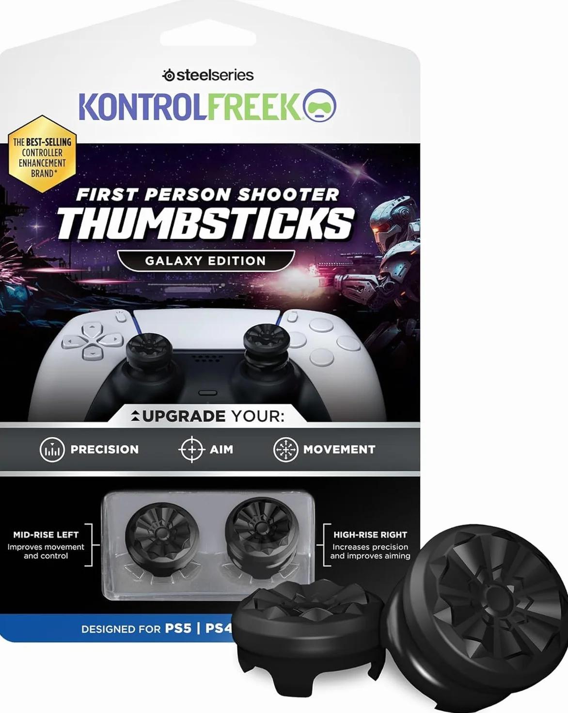 KontrolFreek FPS Freek Galaxy Black na PlayStation 4 (PS4) i PlayStation 5 (PS5) | Performance Thumbsticks | 1 wysoki stan, 1 średni wzrost | czarny