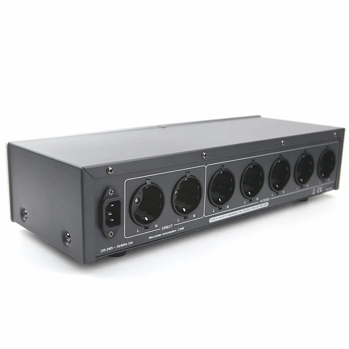 WAudio Filtr liniowy HiFi W-6000S 7 gniazd z miernikiem napięcia, ochroną przed przepięciami i światłem scenicznym (srebrny)