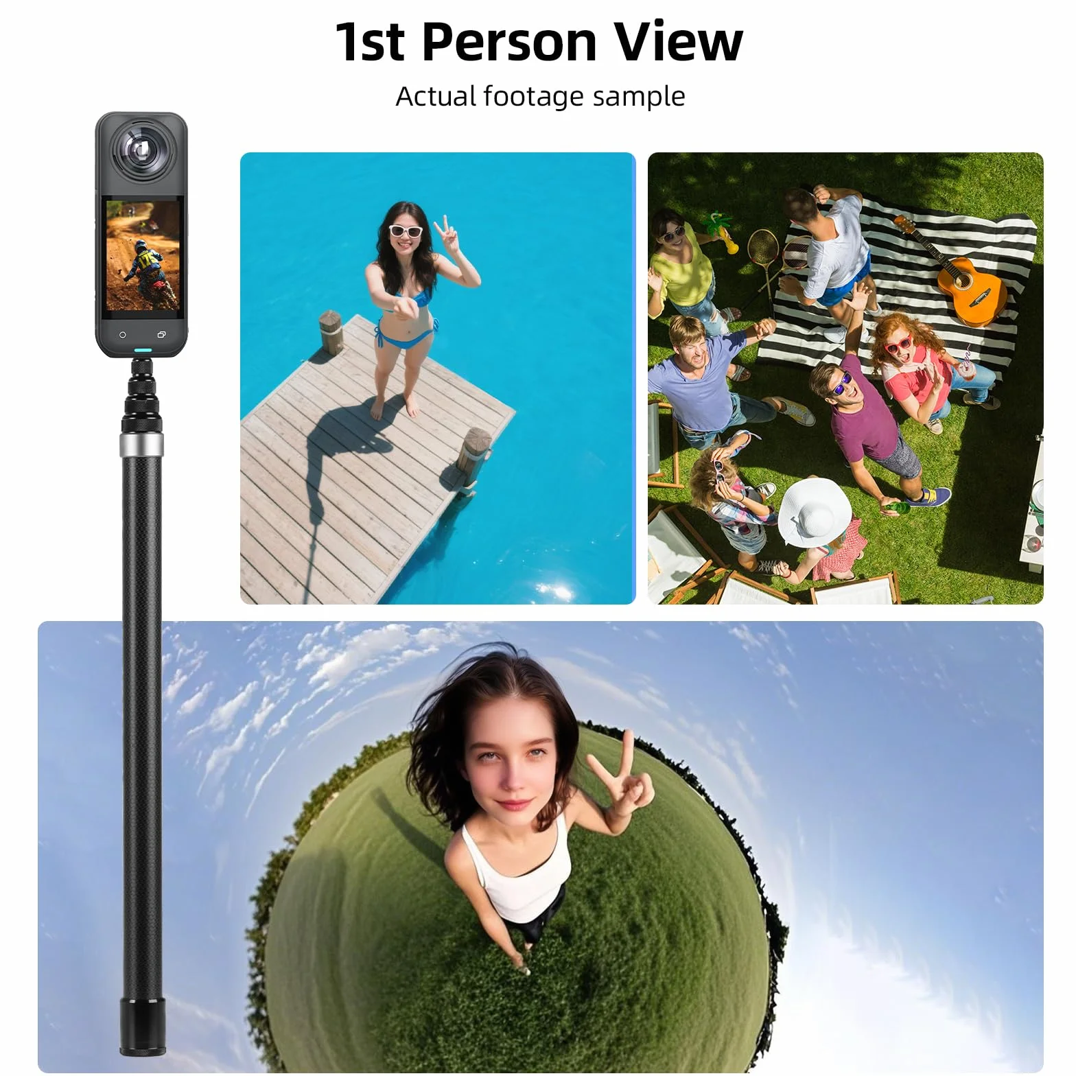 BRDRC Kij do selfie 3 m do Insta360 X5 X4, 118 cali z włókna węglowego, niewidoczny, bardzo przedłużający do Insta 360 ONE X5 X4 X3 X2 RS Akcesoria (z adapterem Go Pro, paskiem na