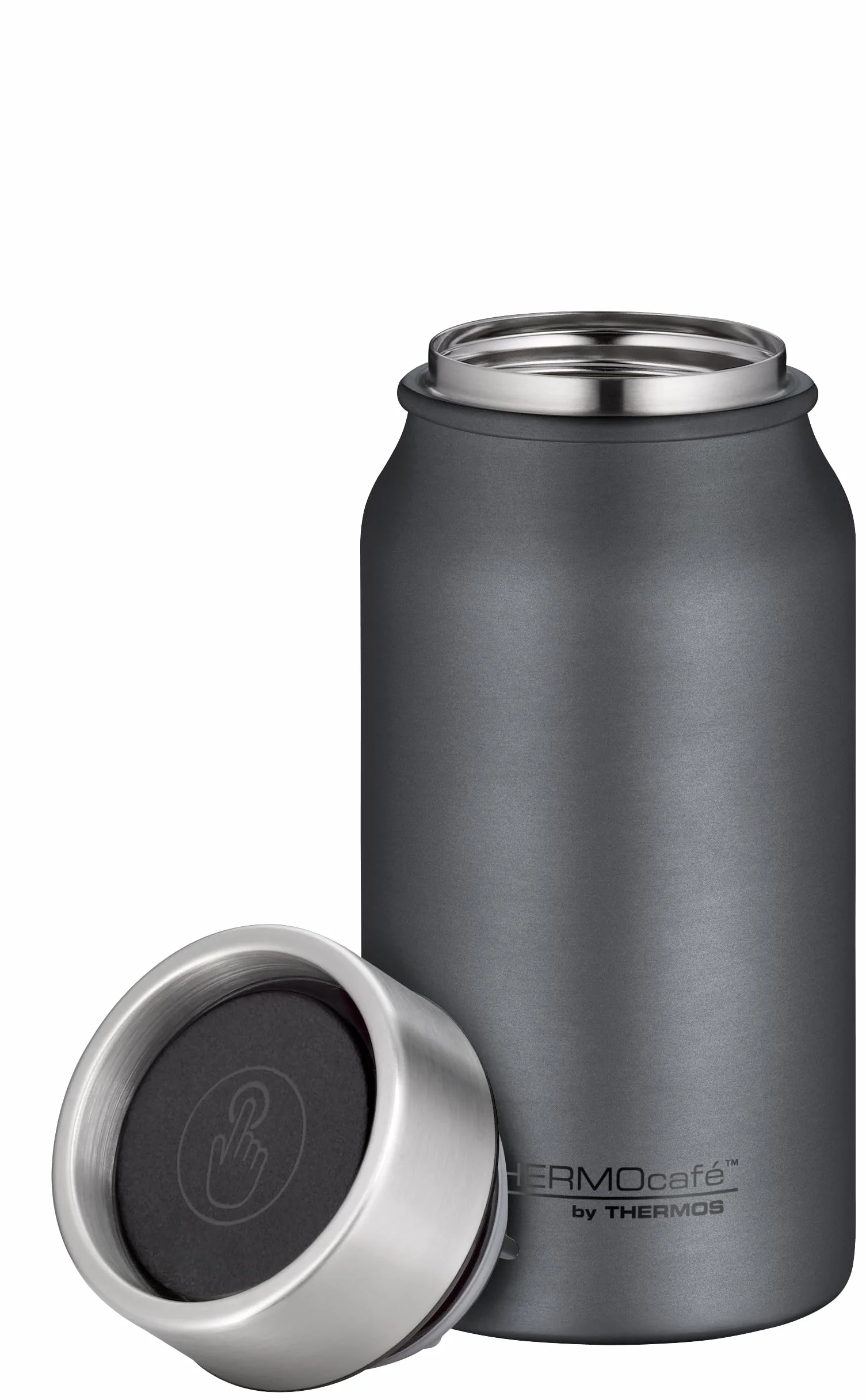THERMOcafé by THERMOS TC Drinking Mug Grey mat 0,35 l, kubek termiczny ze stali nierdzewnej, kubek termiczny, kubek do kawy na wynos, szczelny, 8 godzin gorący i zimny przez 16 godzin, nadaje się do