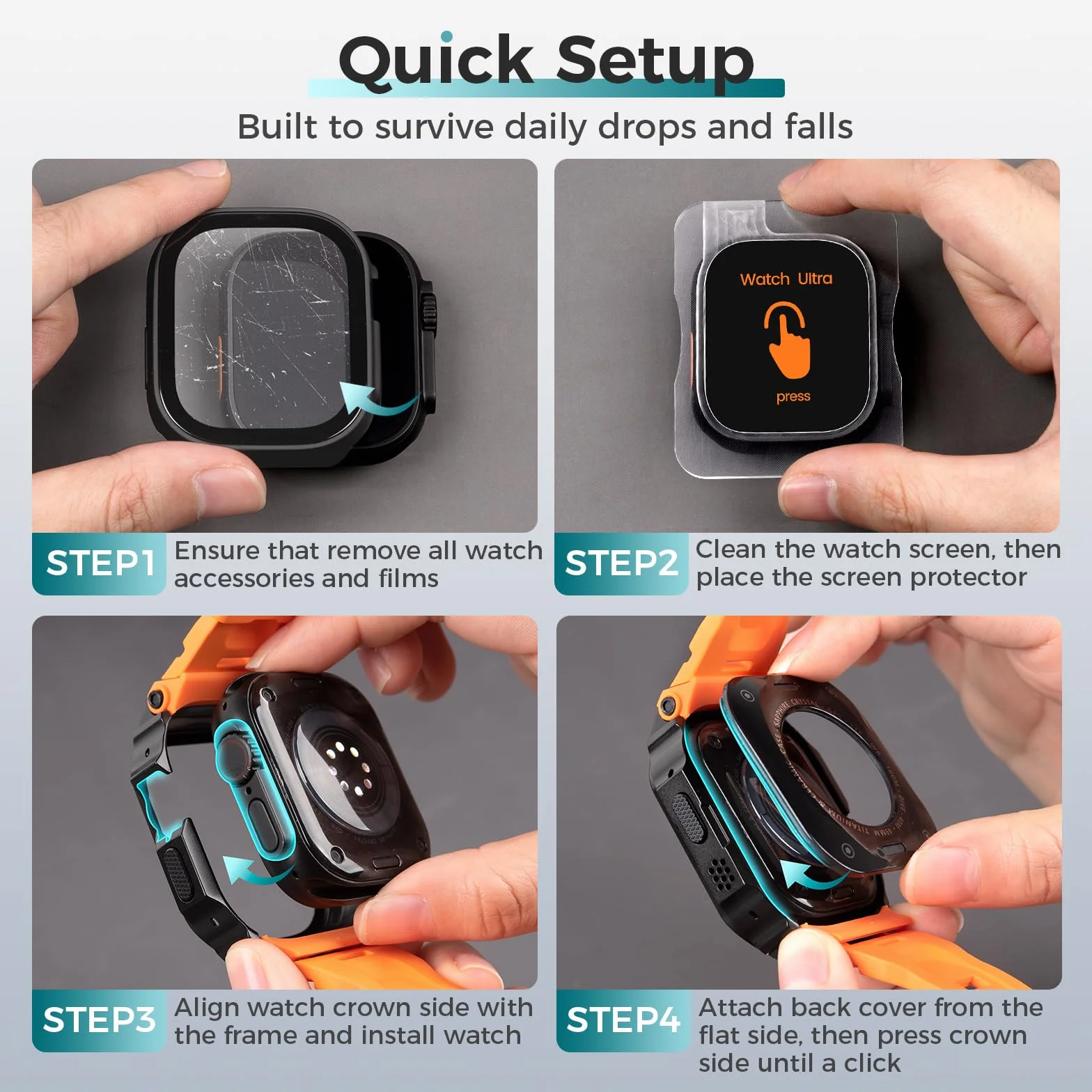 Neitra Metalowe etui z paskiem do Apple Watch Ultra 3/2/1 49 mm z osłoną ekranu, jednoczęściowa osłona 360°, ochrona przed upadkiem i kurzem, dostęp do korony EKG, odzież sportowa i codzienna do