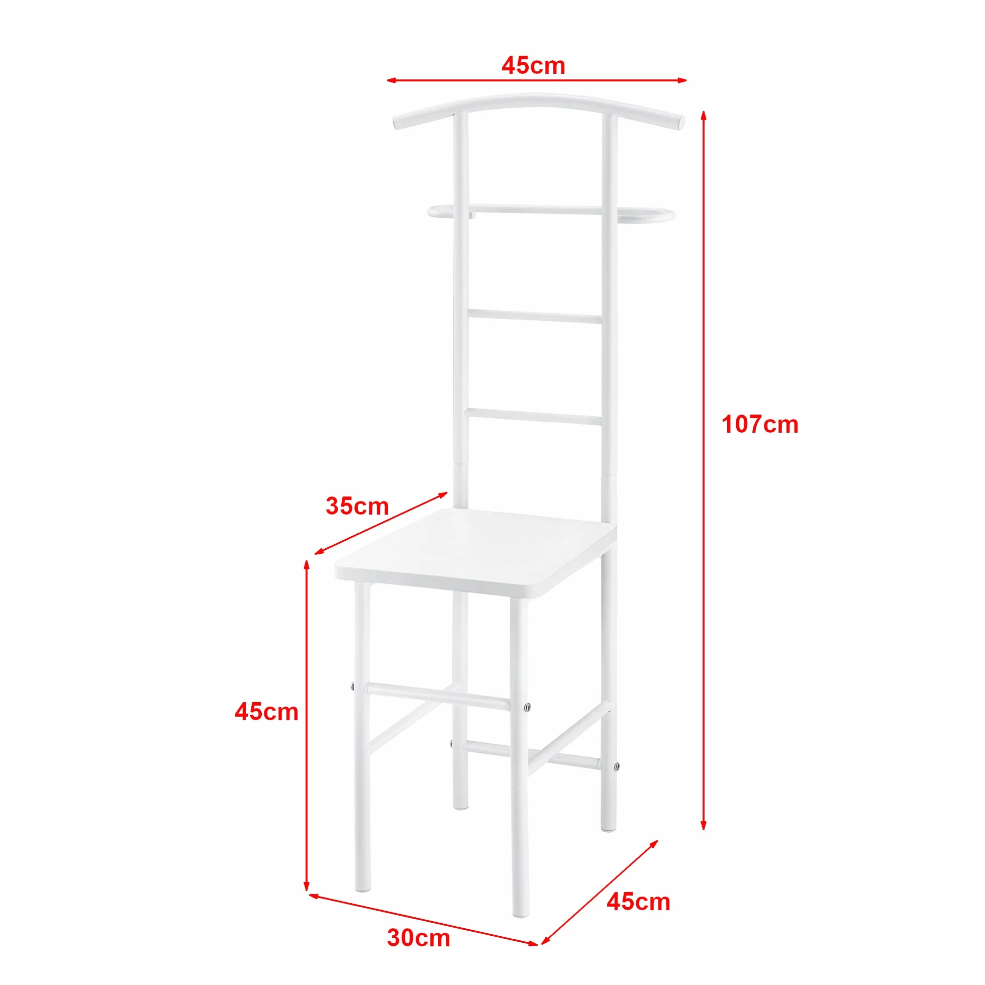 Wieszak na ubrania wolnostojący z wieszakiem na spodnie 107 x 45 x 45 cm metalowy stelaż biały