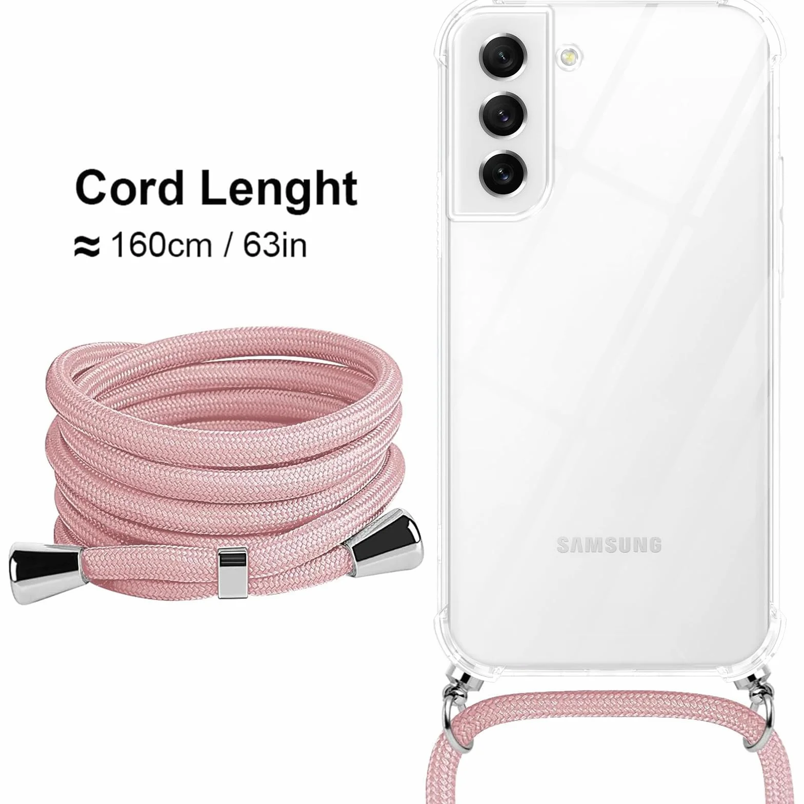 Xylota Etui ze smyczą do Samsung Galaxy S21 FE, przezroczyste etui ze smyczą regulowany pasek na ramię łańcuszek na ramię, silikon TPU + PC odporny na wstrząsy odporny na zarysowania futerał ochronny