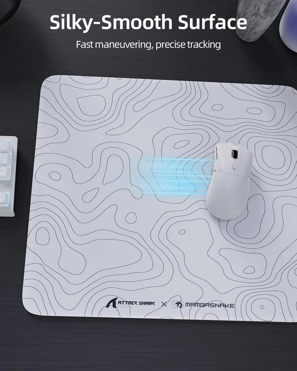 MAMBASNAKE x ATTACK SHARK CM05 Contour Glass Hard Gaming Mousepad,Nano-Micro-Etched Texture,Smooth Glass Surface,High Accuracy,Fast-Moving,Anti-Scratch, PU Leather Non-Slip Base, Large Size(450×400mm)