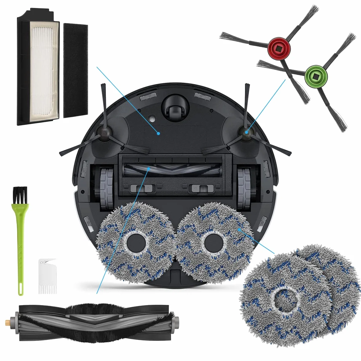 Zestaw akcesoriów do ECOVACS DEEBOT X1 Omni, części zamienne, worek na kurz, szczotka główna, filtr drobnego kurzu, szczotki boczne i podkładki do wycierania do Ecovacs Deebot X1e Omni