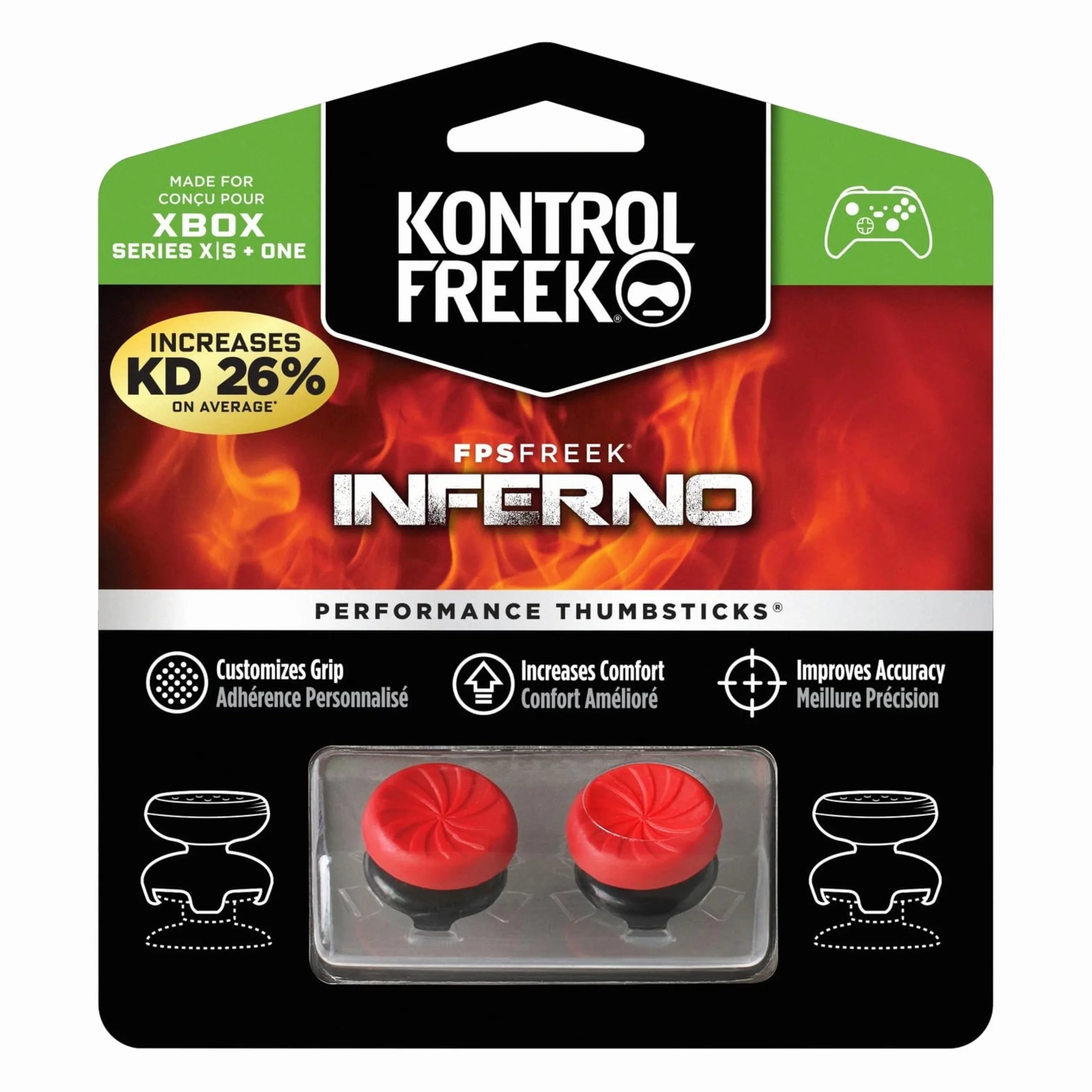 KontrolFreek FPS Freek Inferno do kontrolera Xbox One i Xbox Series X, wydajność, 2 wklęsłe wysokie, czerwone