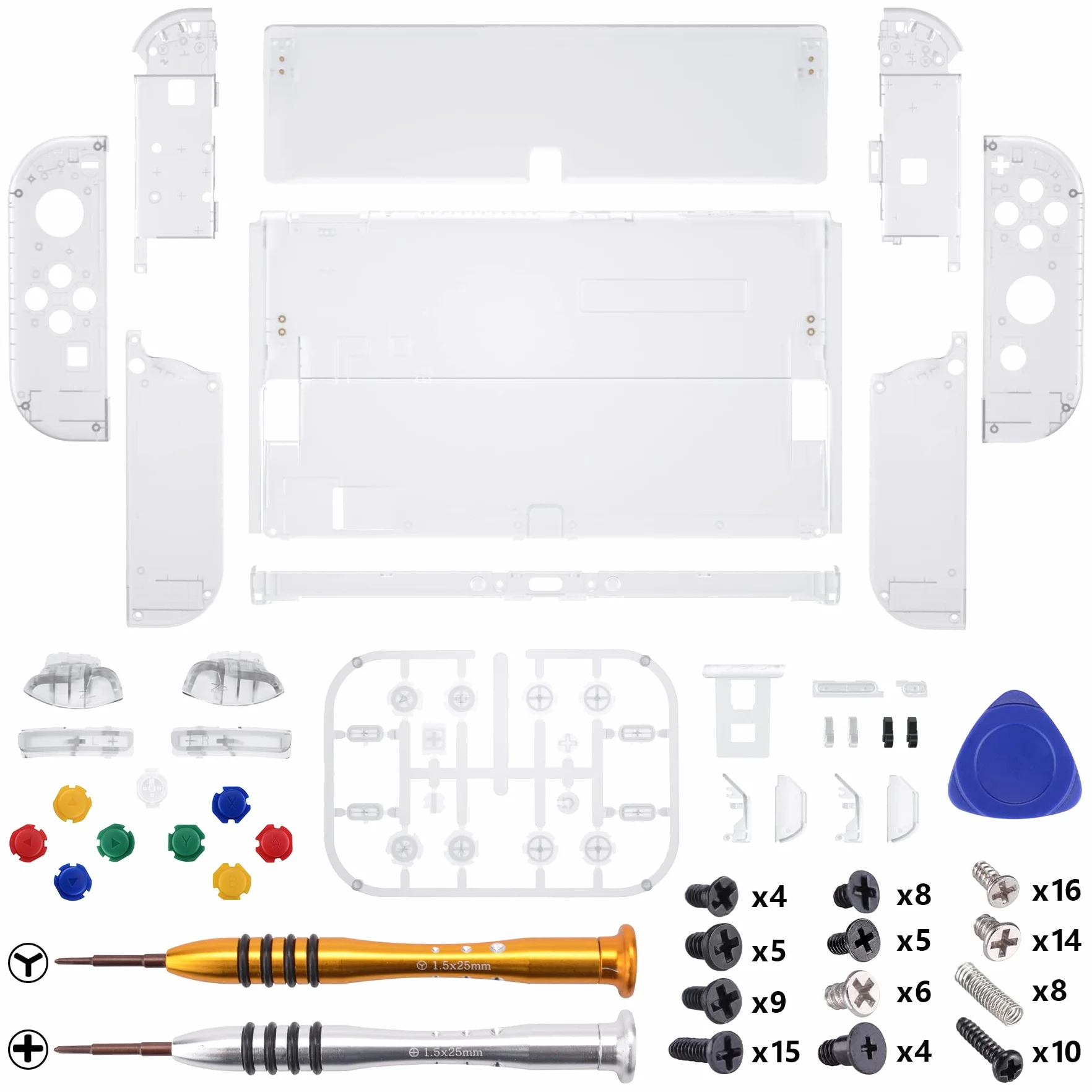 eXtremeRate Jasne Custom Full Set Shell dla Nintendo Switch OLED, Wymienna Płyta Tylna Konsoli & Podpórka, Z Kolorowymi Przyciskami dla NS Joycon