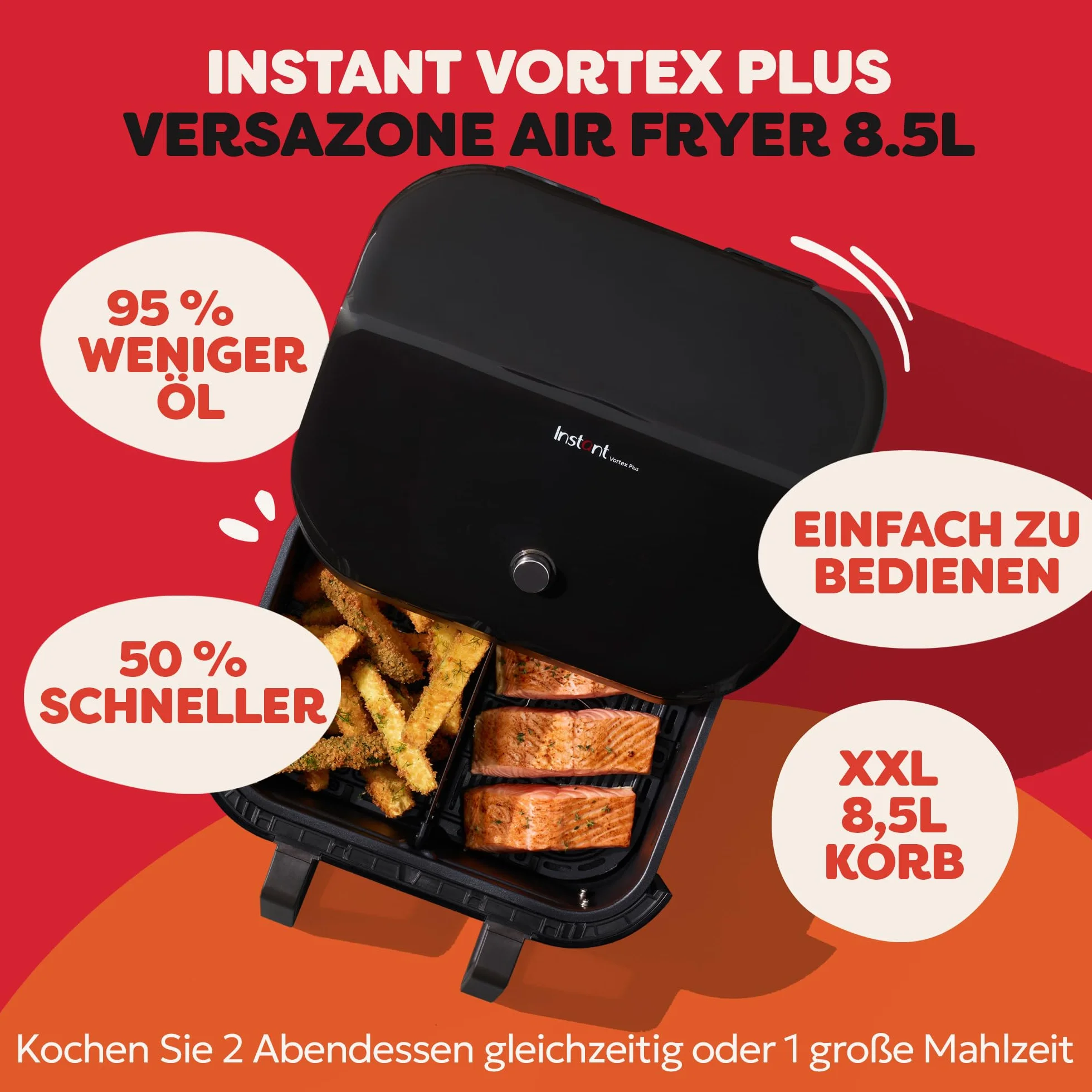 Frytkownica na gorące powietrze XXL ze stali nierdzewnej 8,5 l, inteligentne programy 8 w 1 smażenie pieczenie grillowanie