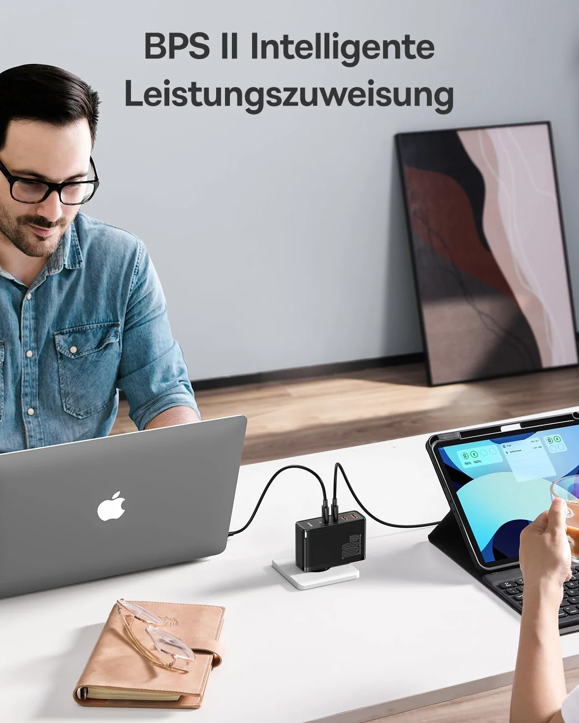 Baseus Ładowarka USB C, 100 W, 4 porty, GaN PD, zasilacz sieciowy 100 W, kompatybilna z MacBook Pro Air iPhone 16 Pro 15 14 13 Laptop iPad Samsung S25 Ultra