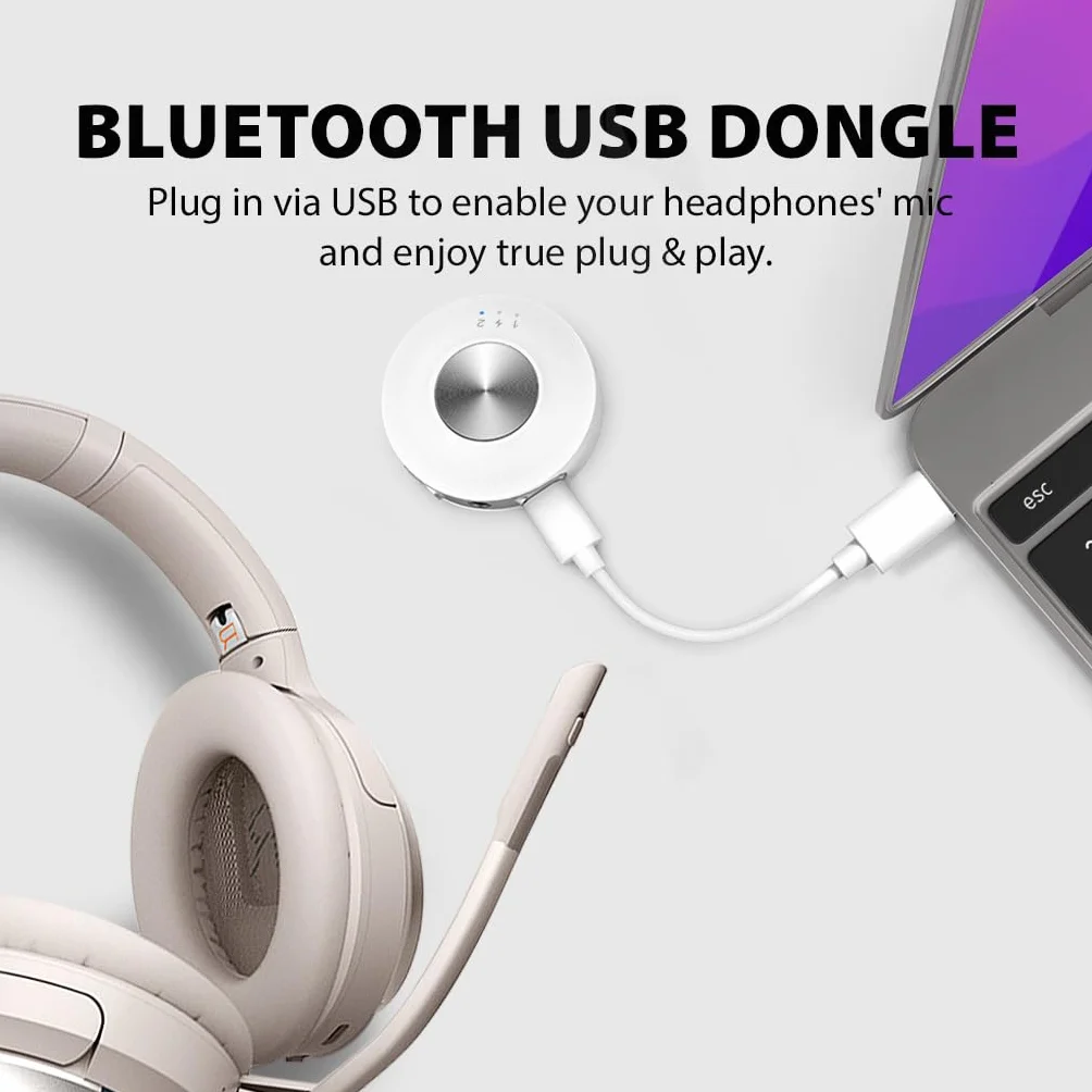 Avantree SoundJet R2 adapter Bluetooth 5.3 do samolotu i komputera, obsługa słuchawek Airpods (Pro) i Bluetooth, aptX Adaptacyjne i niskie opóźnienia, bezprzewodowy nadajnik audio do lotu