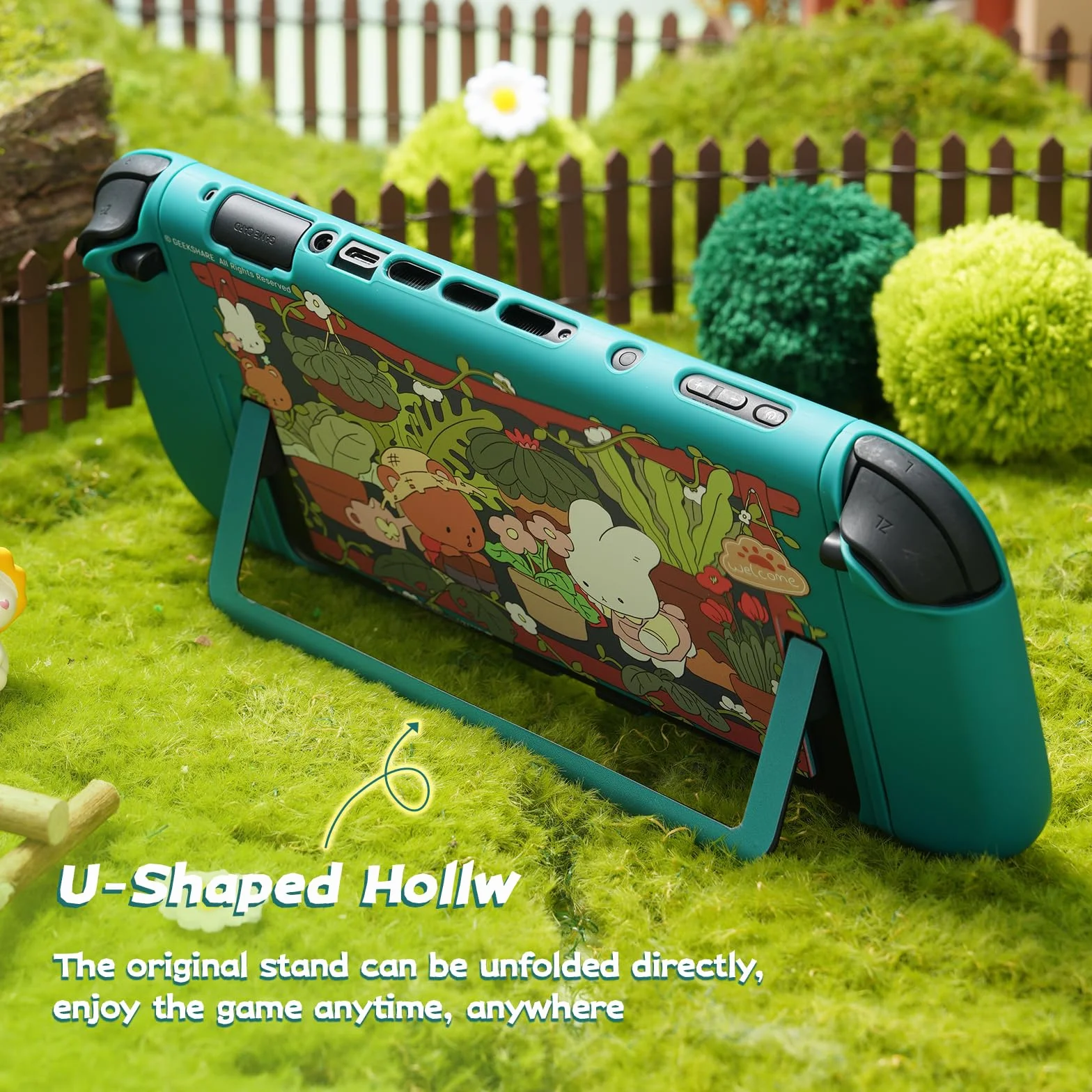 GeekShare Ochronna muszla kompatybilna z Switch 2, Kawaii etui dokujące antyrysunkowa amortyzująca obudowa - Ogród królików