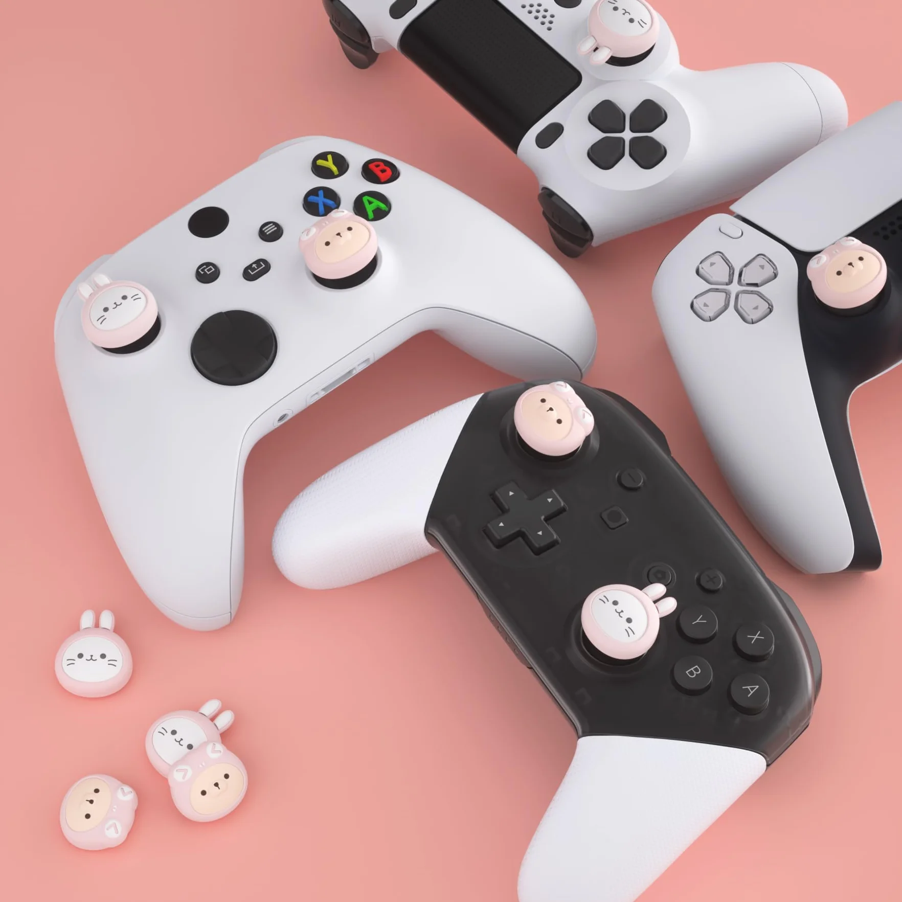 PlayVital 4PCS Thumb Grip Caps do ps5 Controller Nakładki na kciuk do ps4,Analogowa Osłona Sztyftu kompatybilny z Xbox Series X/S,Uchwytami na Kciuki do Switch Pro-Kotek&Szczeniak