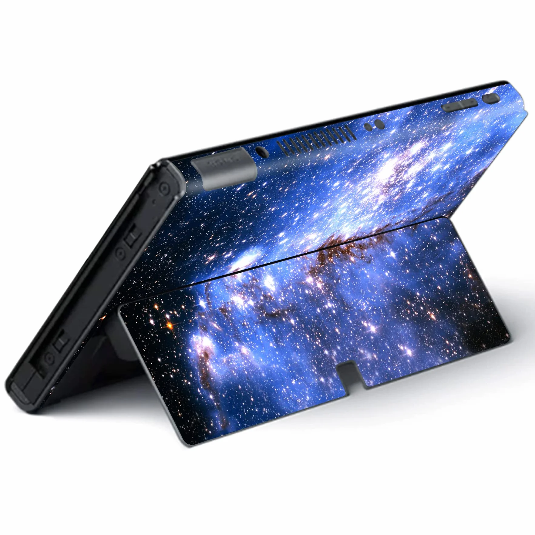 PlayVital Naklejka Skóry do Switch OLED Stickers Vinyl,Skórka Naklejki do Switch OLED Console & Joycon & Dock & Grip-Niebieska Galaktyka