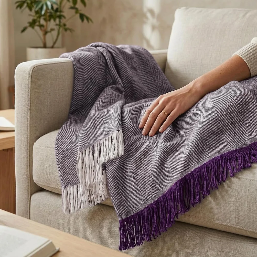 Martina Home Uniwersalny kolec Foulard, tkanina, ecru/liliowy, 180x260 cm