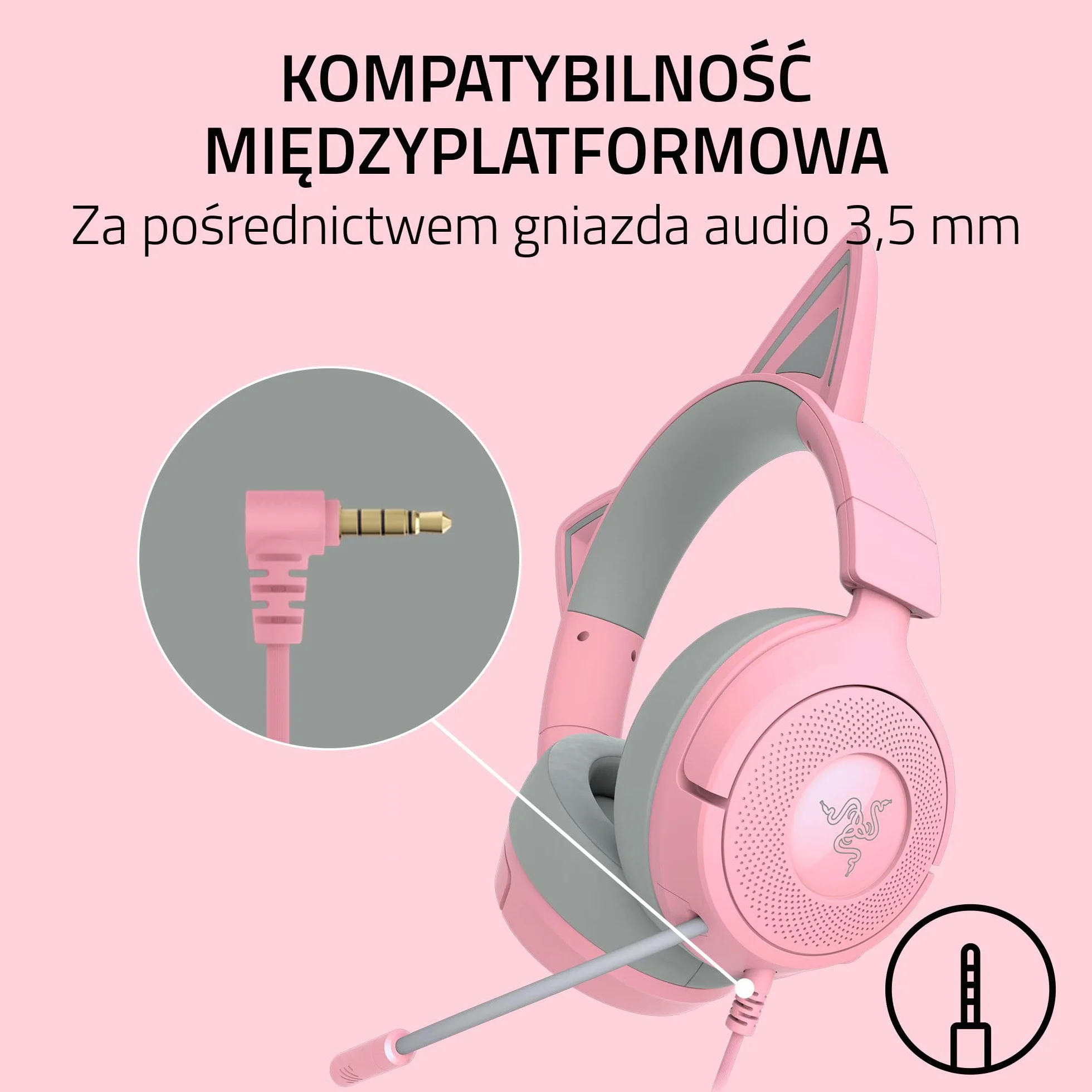 Razer Kraken Kitty V3 X - przewodowy zestaw słuchawkowy Kitty do gier - kultowe uszy Kitty - lekki, waży tylko 270g - mikrofon HyperClear Cardioid - przetworniki TriForce 40mm | Quartz