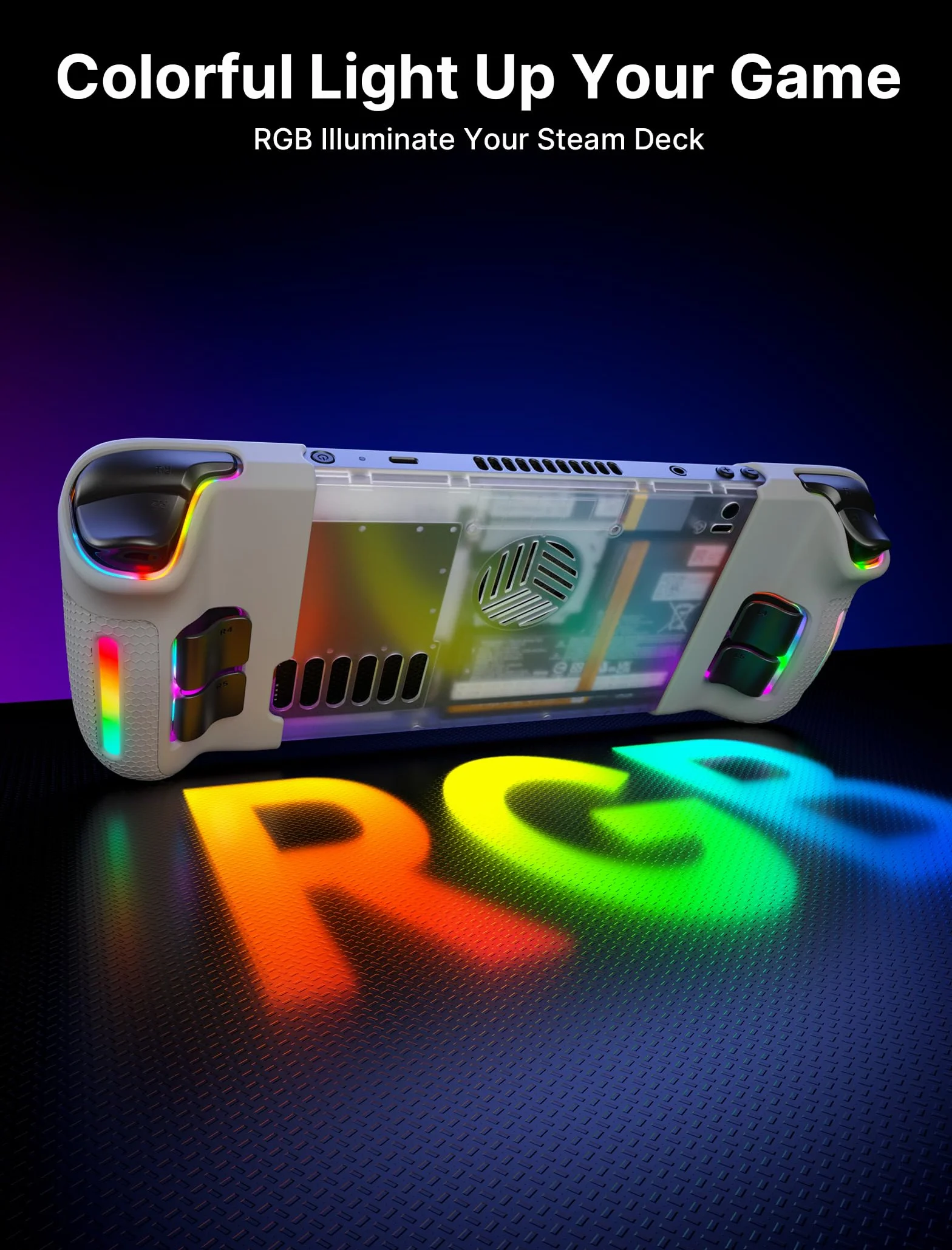 JSAUX Przezroczysta płyta tylna RGB kompatybilna z Steam Deck, DIY Clear Edition, kompatybilna z Steam Deck – wersja PC0106 RGB [kryształowa biel]