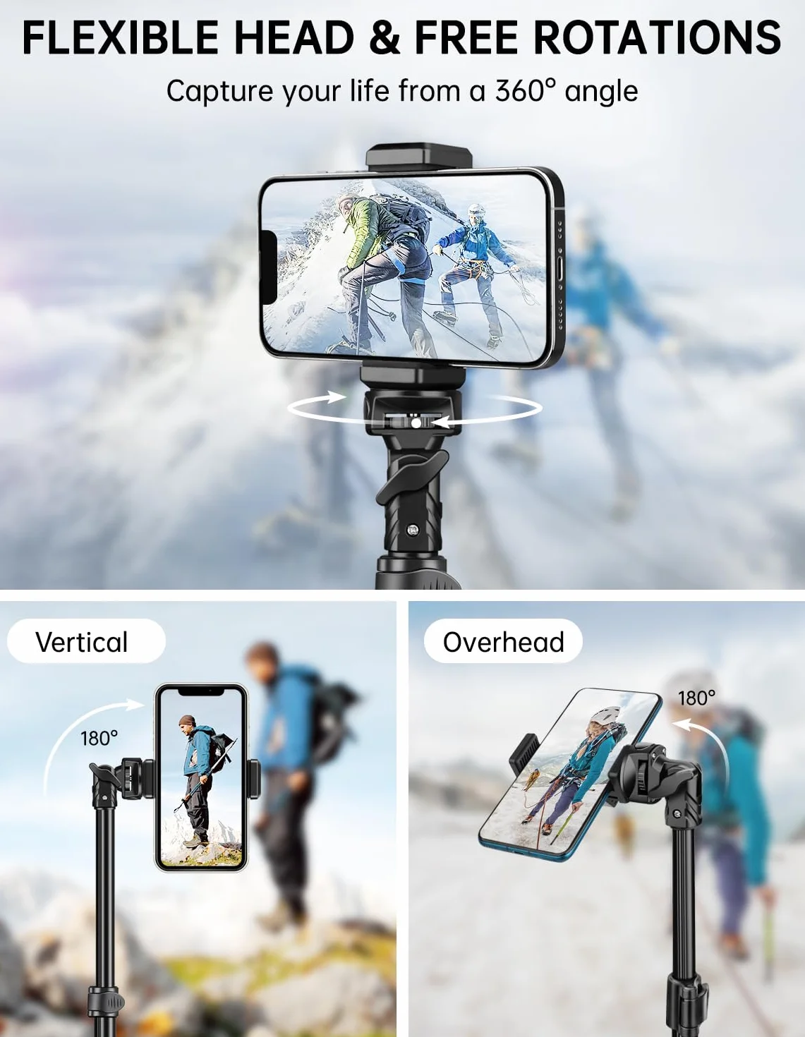 Nineigh Stojak na telefon 180cm, wysuwany statyw do selfie z uniwersalnym uchwytem na telefon, przenośny statyw do telefonu komórkowego kompatybilny z iPhone Android