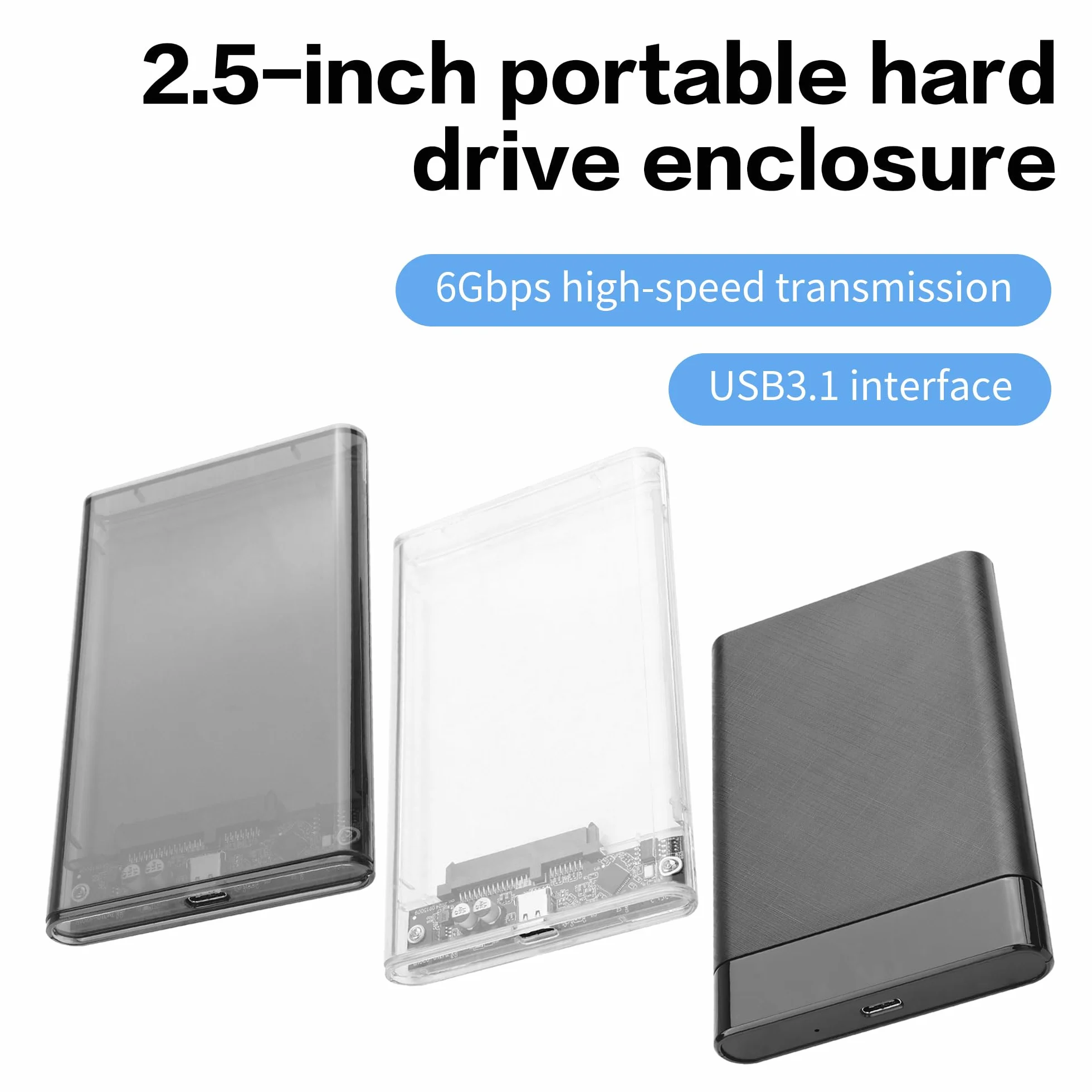 YAODHAOD Przezroczysta obudowa dysku twardego 2,5 cala, obudowa USB typu C do SATA III 6 Gbps HDD SSD obudowa, obsługuje UASP i transfer danych 750 MB/s, kompatybilna z laptopami Mac, PS4 Xbox (czarny