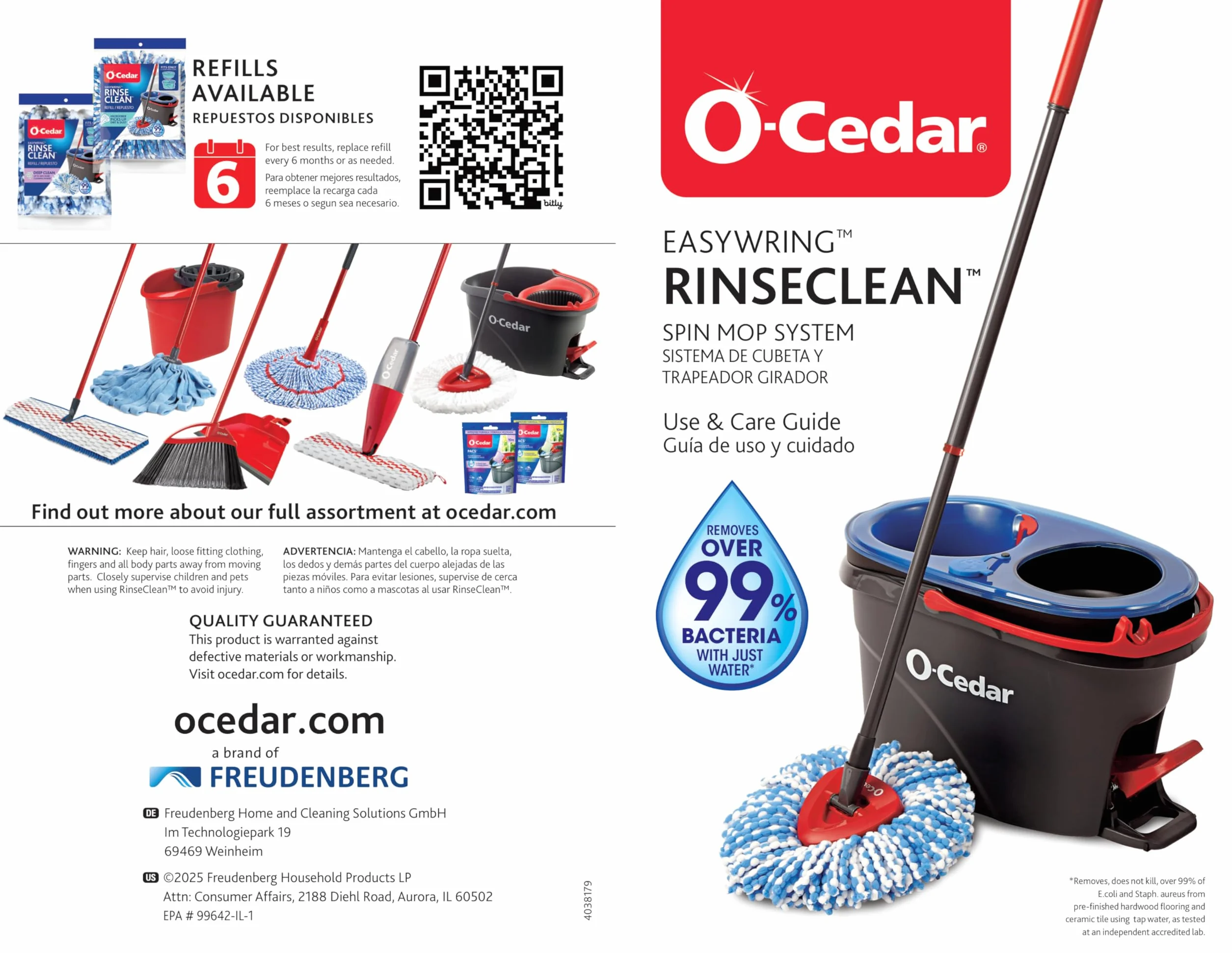 O-Cedar EasyWring system czyszczenia podłóg z mikrofibry, mop i wiadro Rinseclean + 2 wkłady