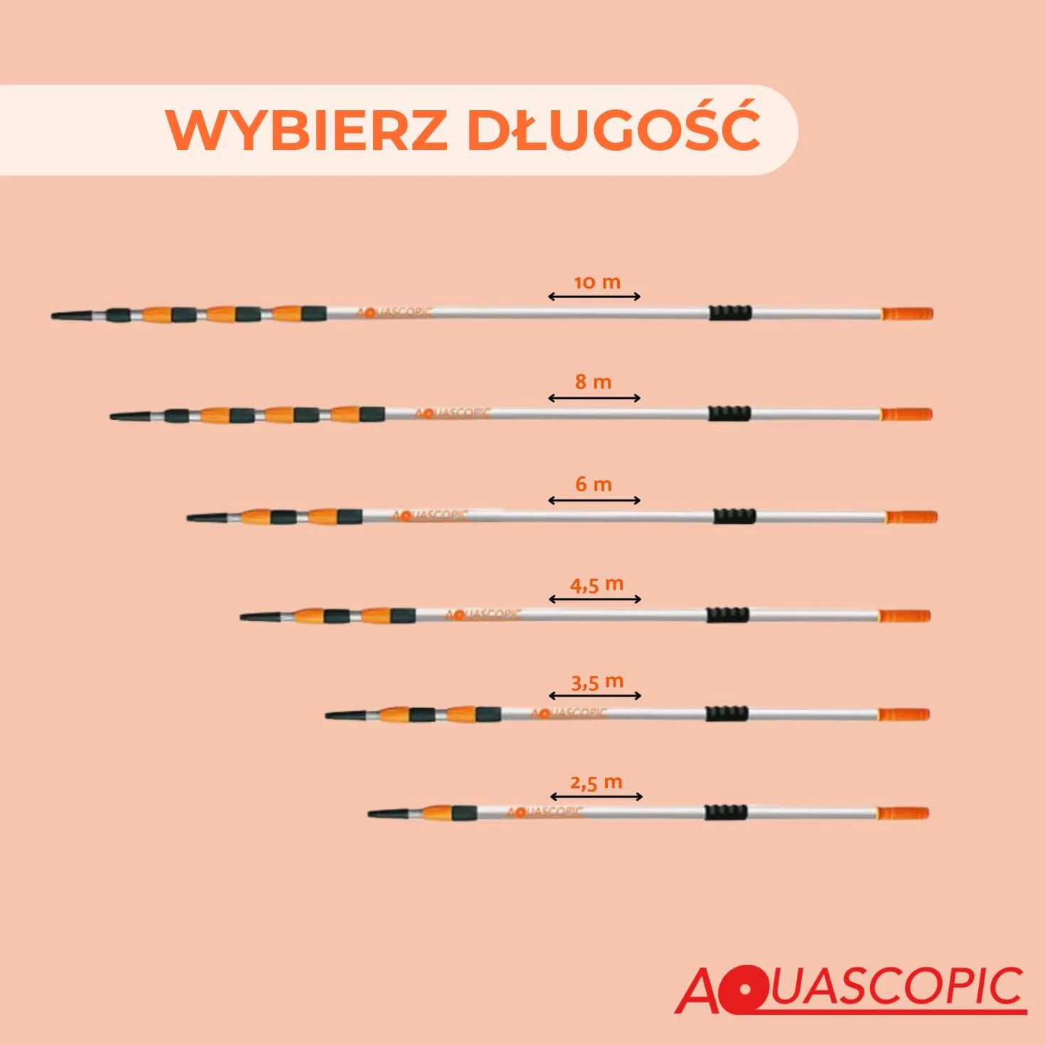 Aquascopic teleskopowy drążek z przepuszczalną wodę szczotką z 5 powierzchniami i zewnętrnym wężem – regulowany czyścik do okien i paneli słonecznych – do 6 m