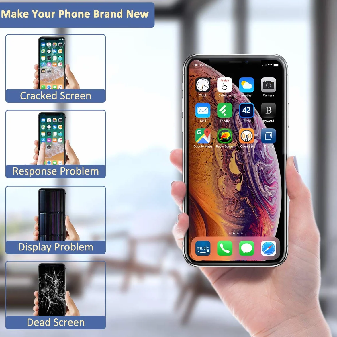 Yodoit Wyświetlacz LCD do iPhone'a 11, 6,1", ekran dotykowy, pełna szyba, kompatybilny z modelami A2111, A2223, A2221, z zestawem narzędzi do naprawy