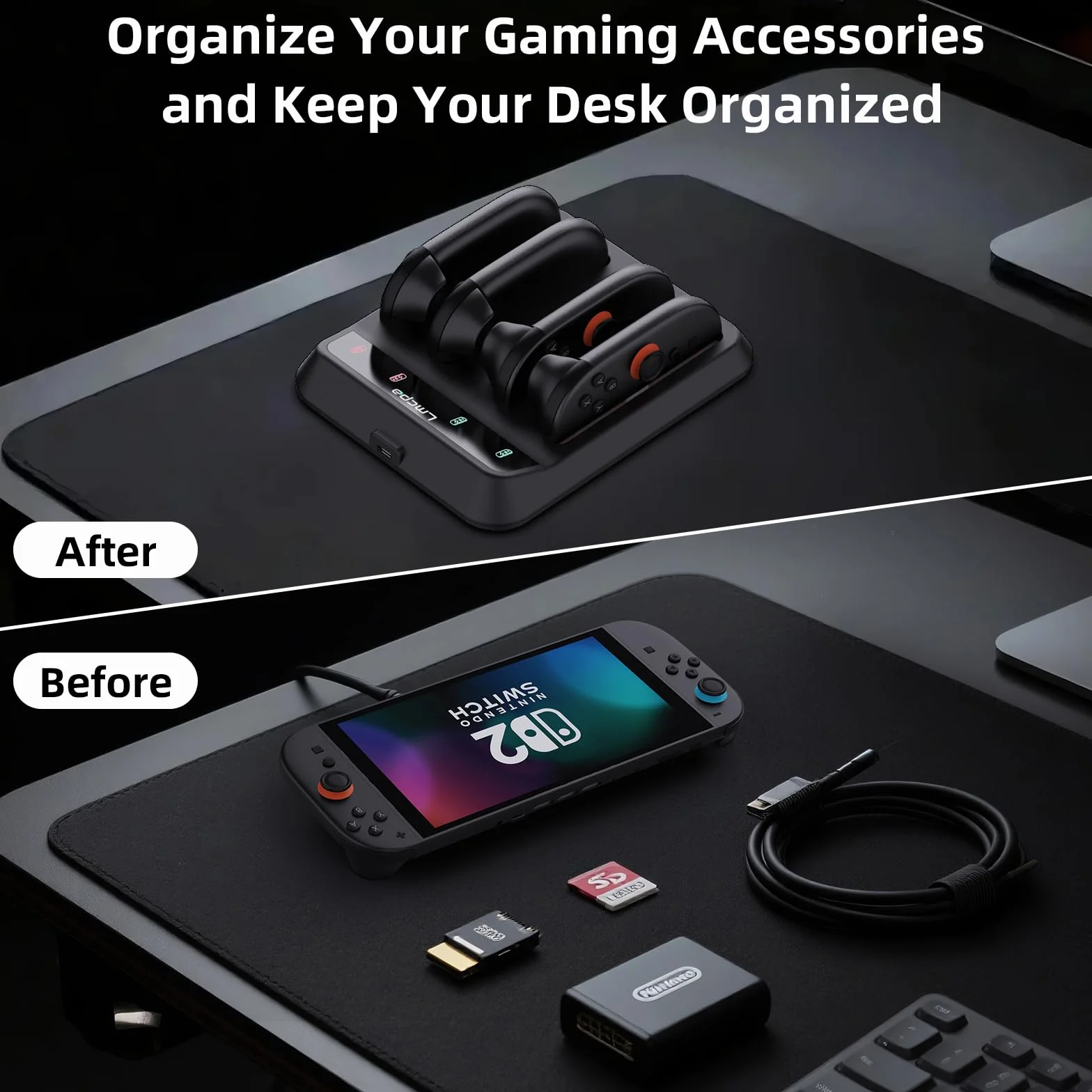 Lmcpa Stacja ładująca do Nintendo Switch 2 Joy Con, stacja ładująca z kablem ładowarki typu C, stacja ładująca z indywidualnym wskaźnikiem LED, czarna