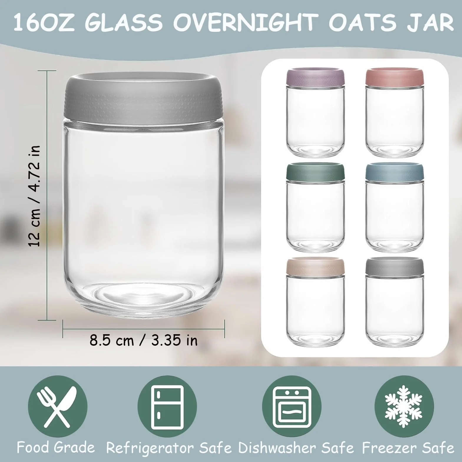 6 Sztuk Overnight Oats Słoiki z Pokrywką, 500 ml Słoik śniadaniowy z Zakręcaną Pokrywką Słoiki do Przygotowywania Posiłków na Chutney, Pudding, Jogurt, Owoce, Przyprawy, Fasola