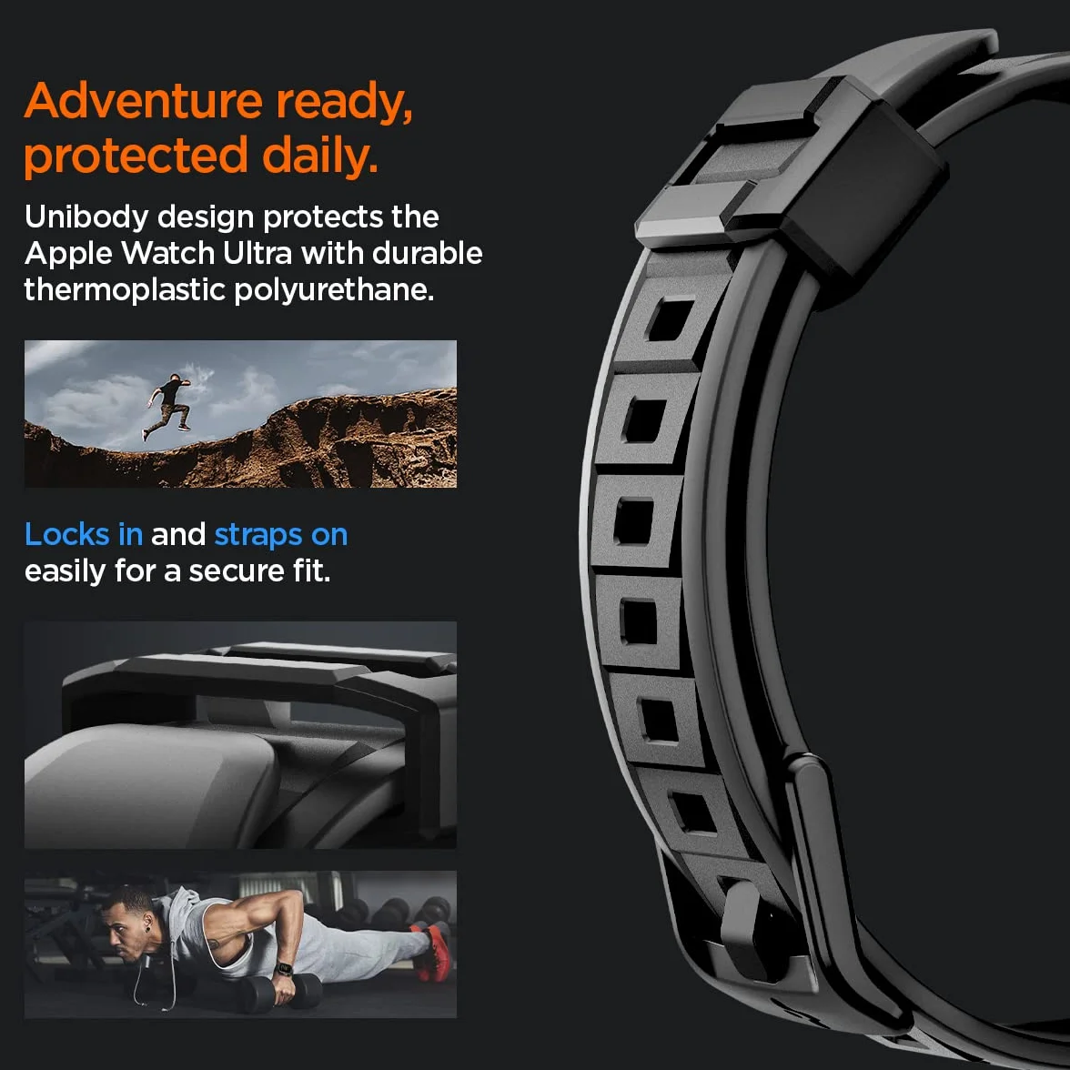 Spigen Rugged Armor Pro zaprojektowane dla Apple Watch Ultra 49 mm etui z paskiem - czarne
