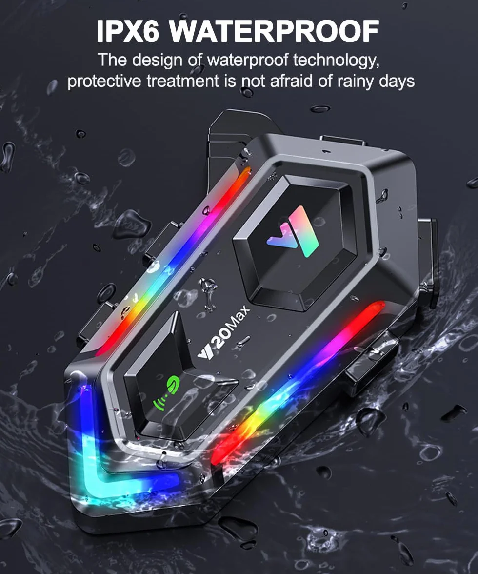 NXPGKEA Motorcycle helmet Speakers, Waterproof Intercom Communication System Bluetooth Headset Hi-Fi/IPX6 1000mAh 300m Music Sharing GPS with Soft Mic RGB