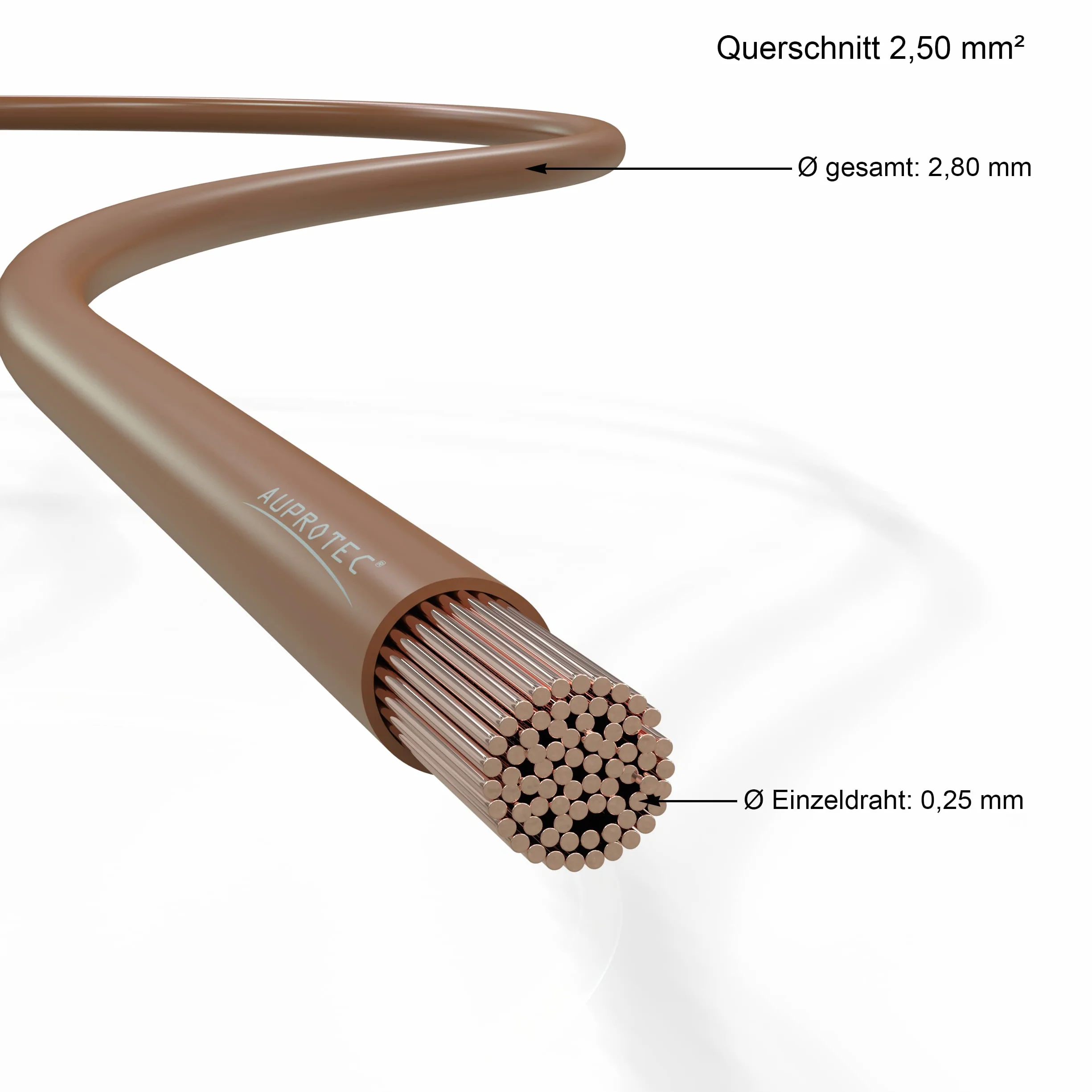 AUPROTEC przewód samochodowy 2,5 mm² FLRY-B jako pętla 5m lub 10m do wyboru: 5m, brązowy