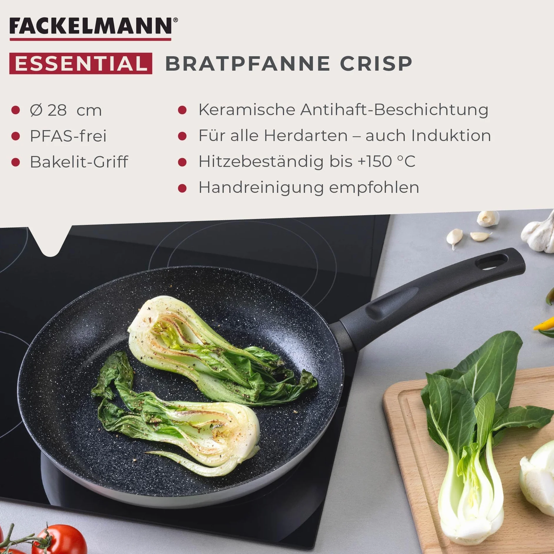 FACKELMANN Patelnia Essential Crisp 28 cm aluminium ceramiczna powłoka nieprzywierająca