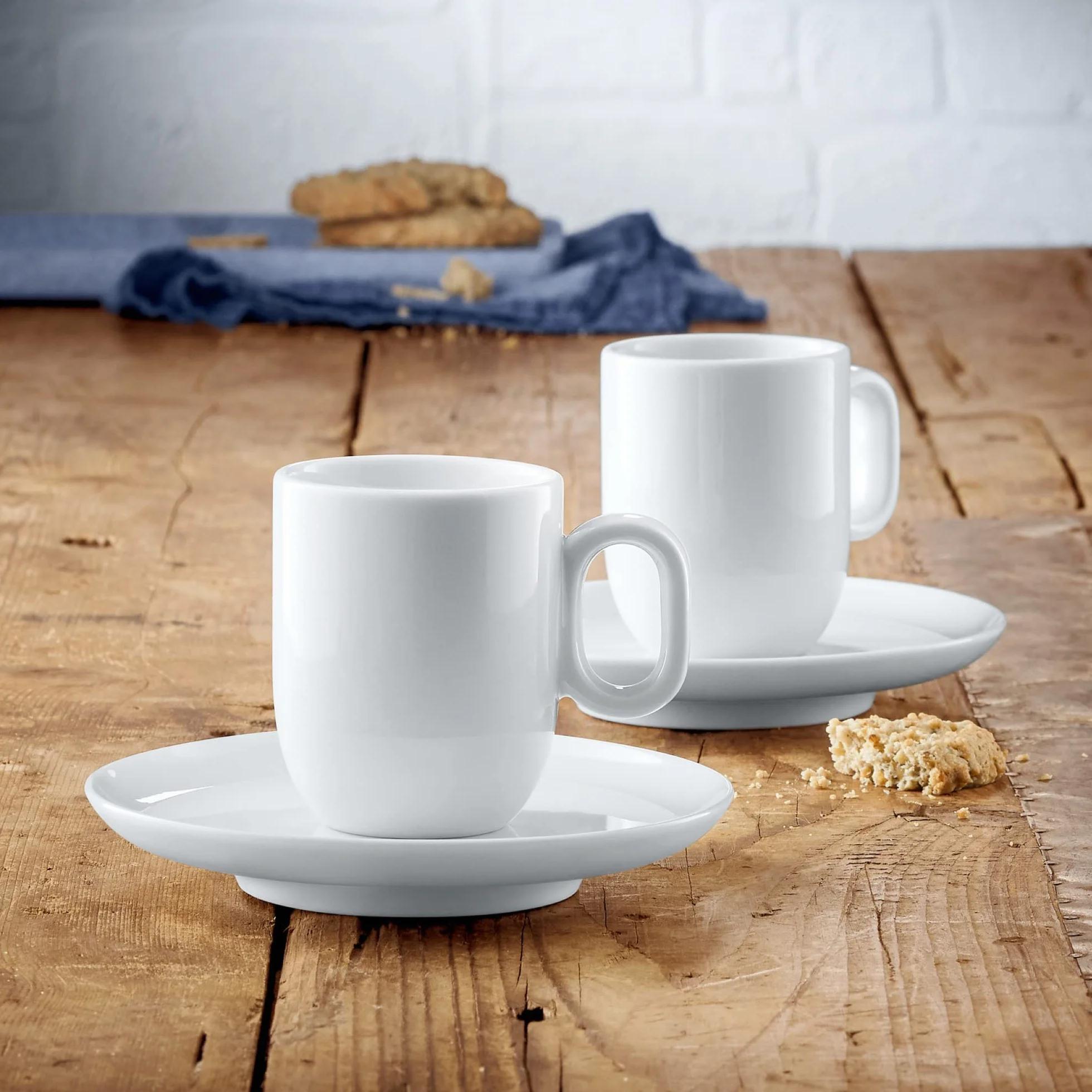 WMF Barista 4-częściowy zestaw filiżanek do kawy, dwie filiżanki do kawy 60 ml, ze spodkami do espresso, porcelany, szklanek do kawy, filiżanek do espresso, nadają się do mycia w zmywarce, kolor biały
