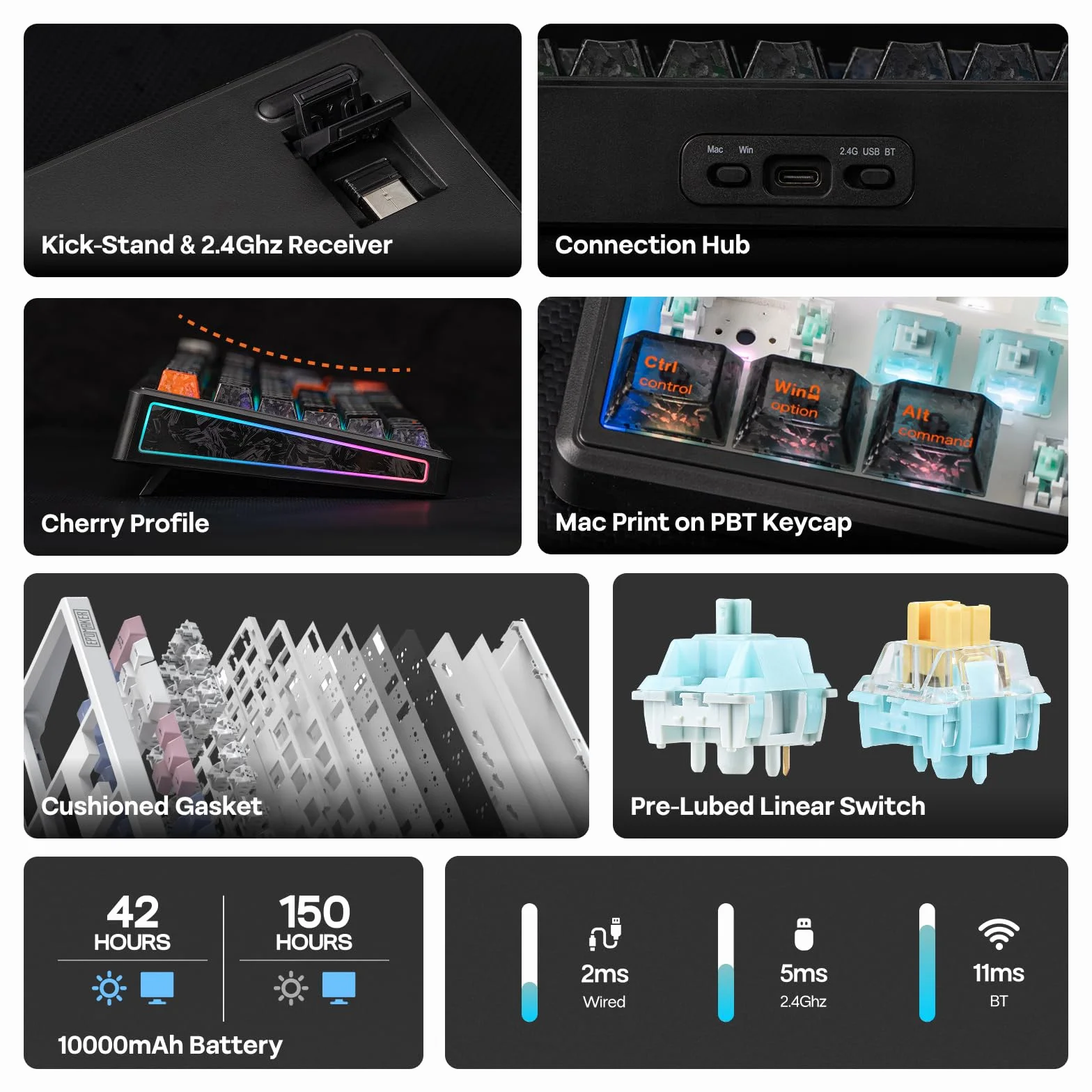 EPOMAKER TH108 V2 PRO duża klawiatura mechaniczna 10000 mAh BT 2,4 GHz PBT Mac hot swap RGB bezprzewodowa QWERTY