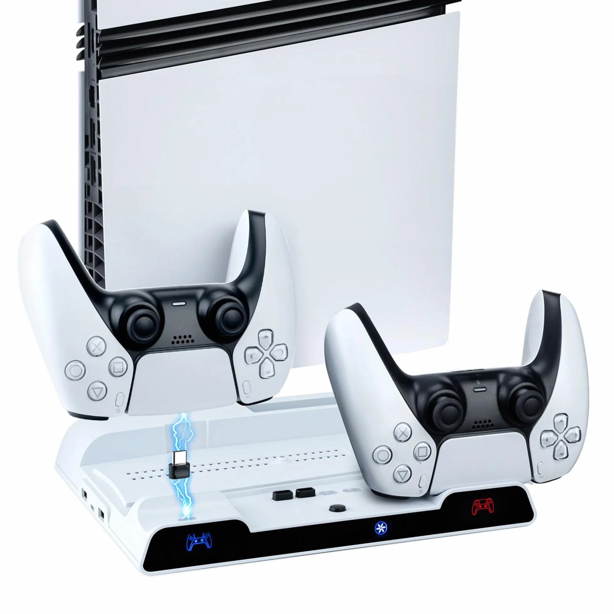 Wigearss Pionowa obsługa chłodzenia PS5 z podwójnym kontrolerem ładowarki do PS5/PS5 Slim/PS5 PRO UHD/edycja cyfrowa