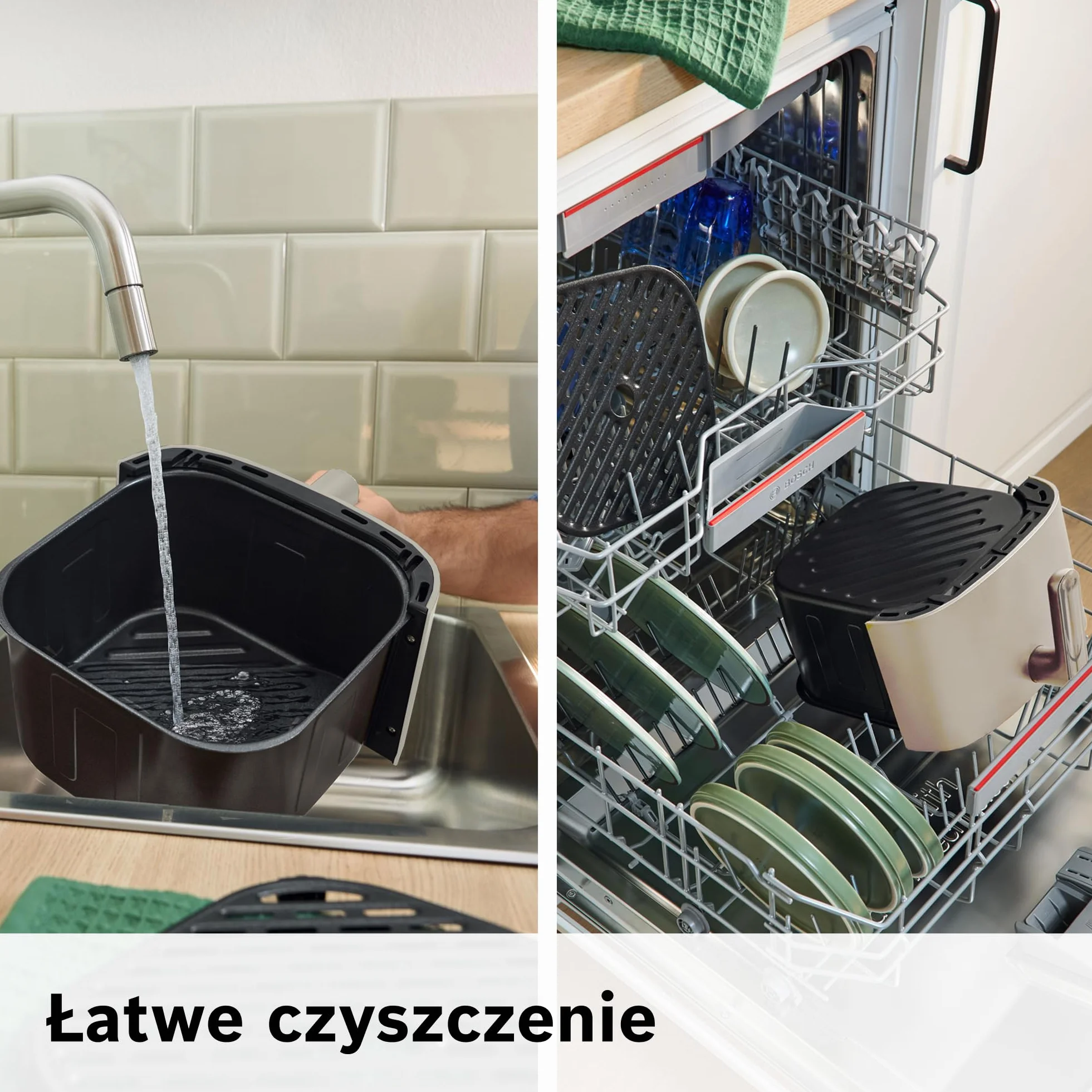 Bosch Air Fryer Serie 4 XL, MAF462C0, 6,1 l, 7 automatycznych programów, dwa elementy grzewcze, funkcje rozmrażania i podtrzymywania ciepła, ekran dotykowy, do 60% szybsze gotowanie, satynowy beżowy