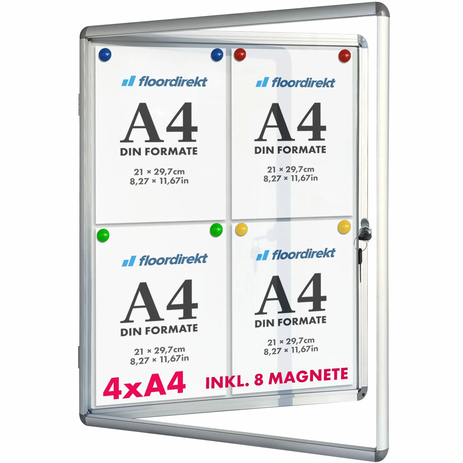 Witryna do wnętrz magnetyczna z aluminium dla 4 x A4