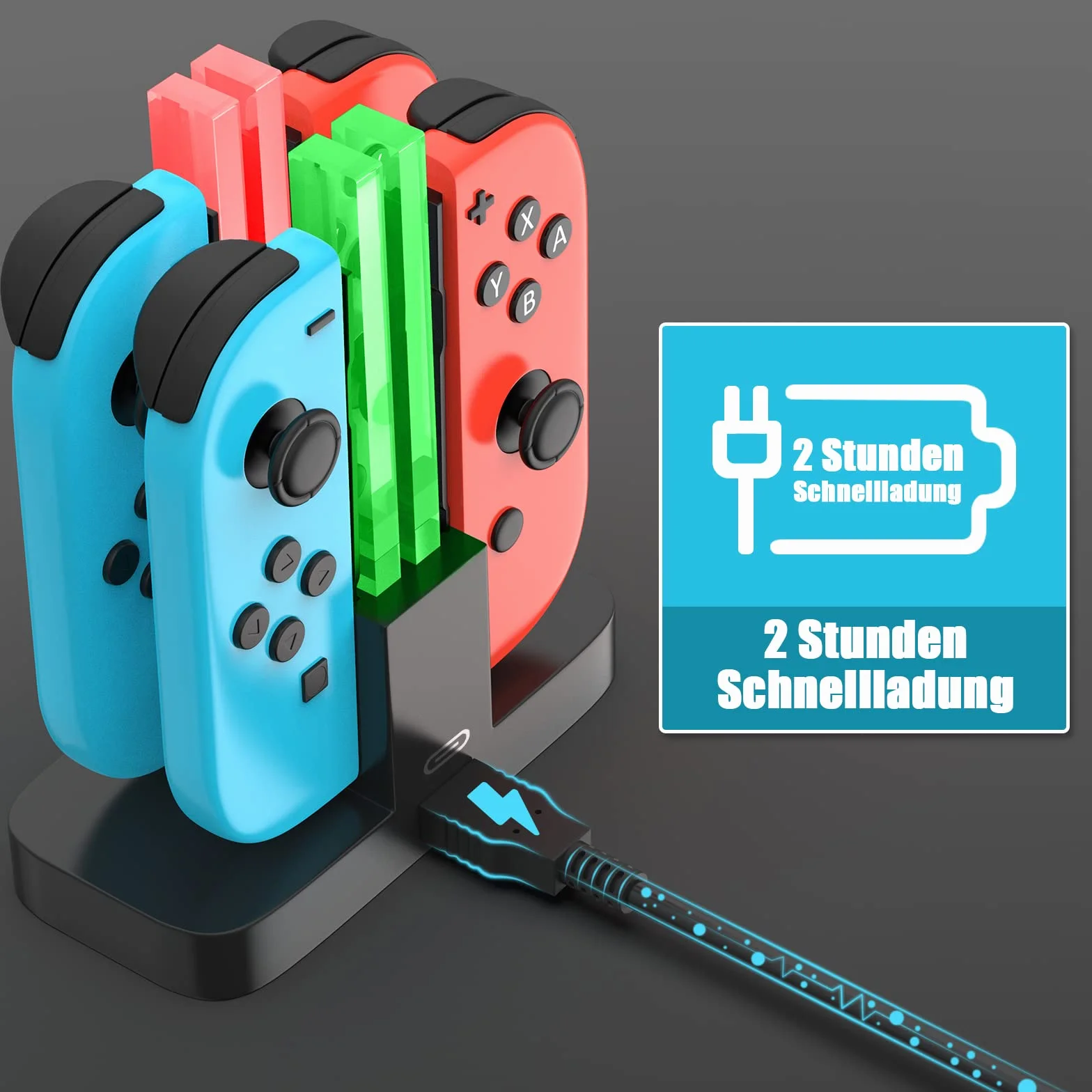Ładowarka do for Nintendo Switch, [4 w 1] Diyife Stacja ładująca do Joy-Con Controlle, Typu C, z wyświetlaczem LED, Inteligentne Przełączanie