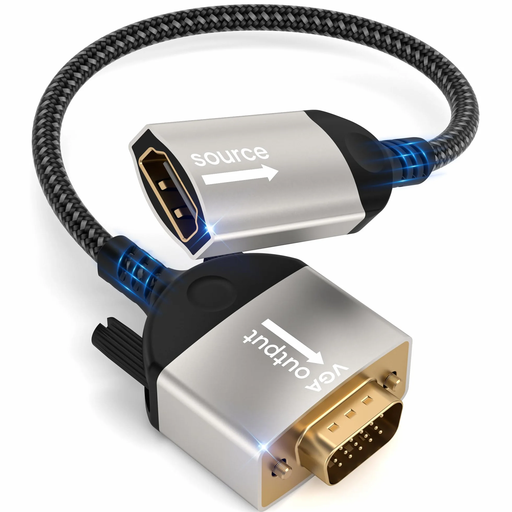 Adapter HDMI na VGA, adapter HDMI żeński na VGA, męski pleciony nylon 1080p, jednokierunkowy adapter HDMI do monitora VGA, do laptopa, komputera, TV Sticka, HDTV, odtwarzacza DVD, monitora, projektora