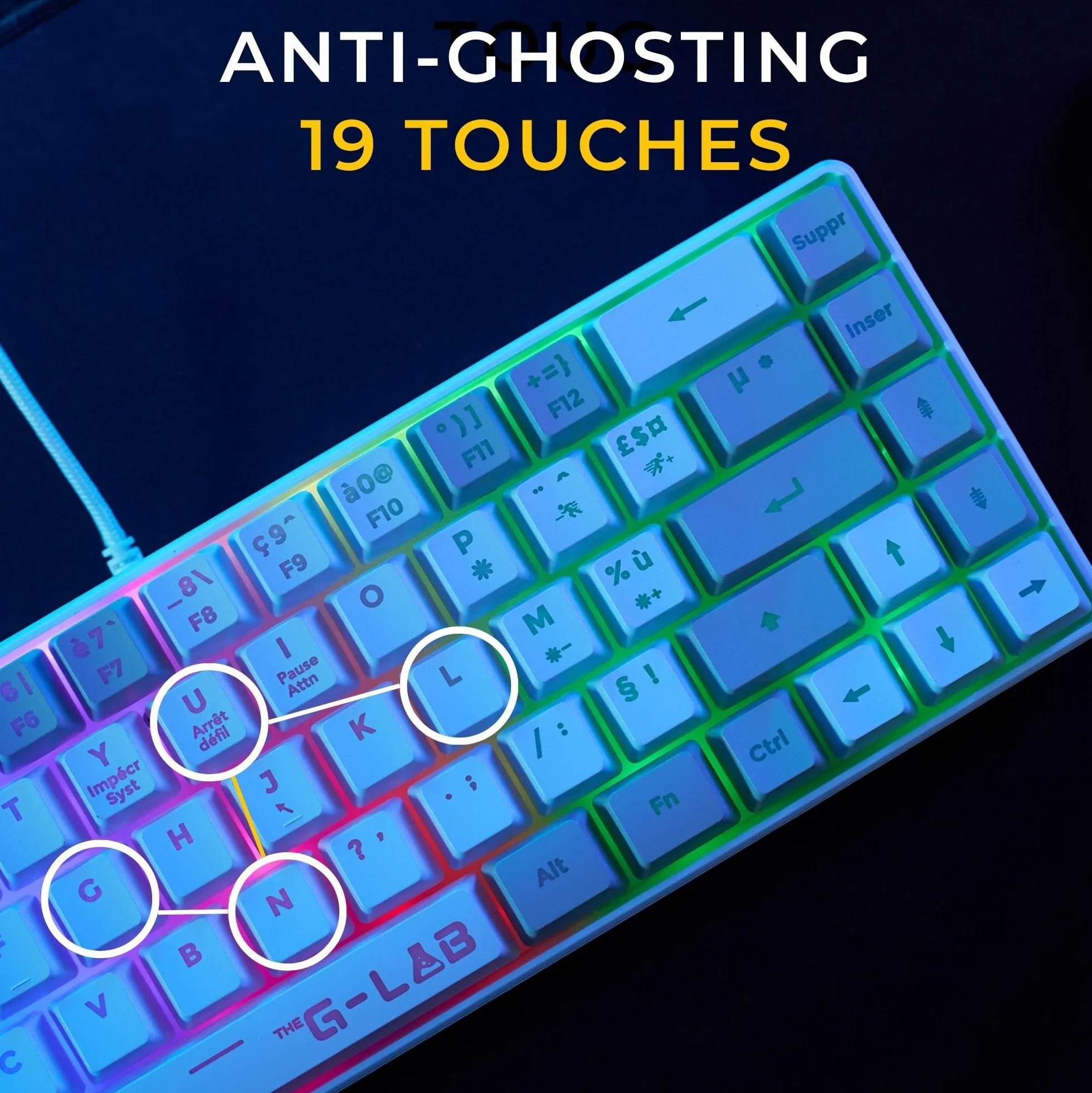 G-Lab Hydrogen Combo Pakiet klawiatury dla graczy 60% przewodowa gamingowa RGB Azerty FR + mysz 6200 DPI PC PS4 PS5