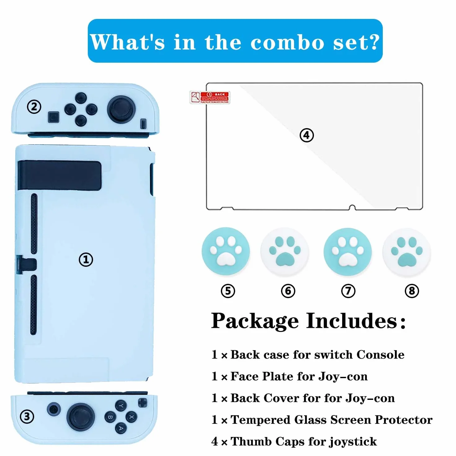 OLDZHU Etui kompatybilne z Nintendo Switch, jasnoniebieskie smukłe etui ochronne do konsoli NS i kontrolerów Joy-Con, ze szklanym ochraniaczem ekranu i 4 uchwytami na kciuk (jasnoniebieski)