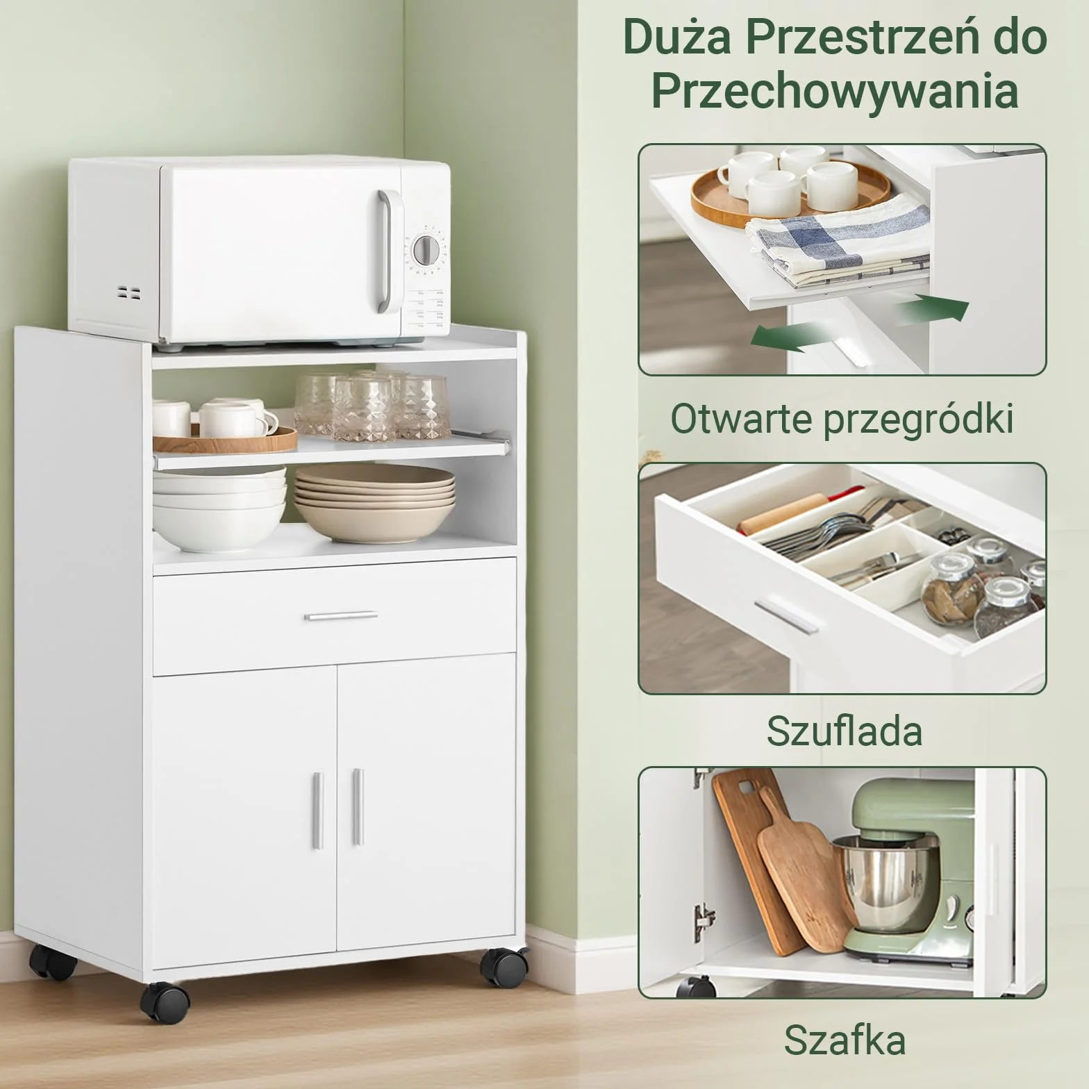 SoBuy Wózek kuchenny na kółkach rozsuwany blat biały 59×92×40 cm FSB09-W