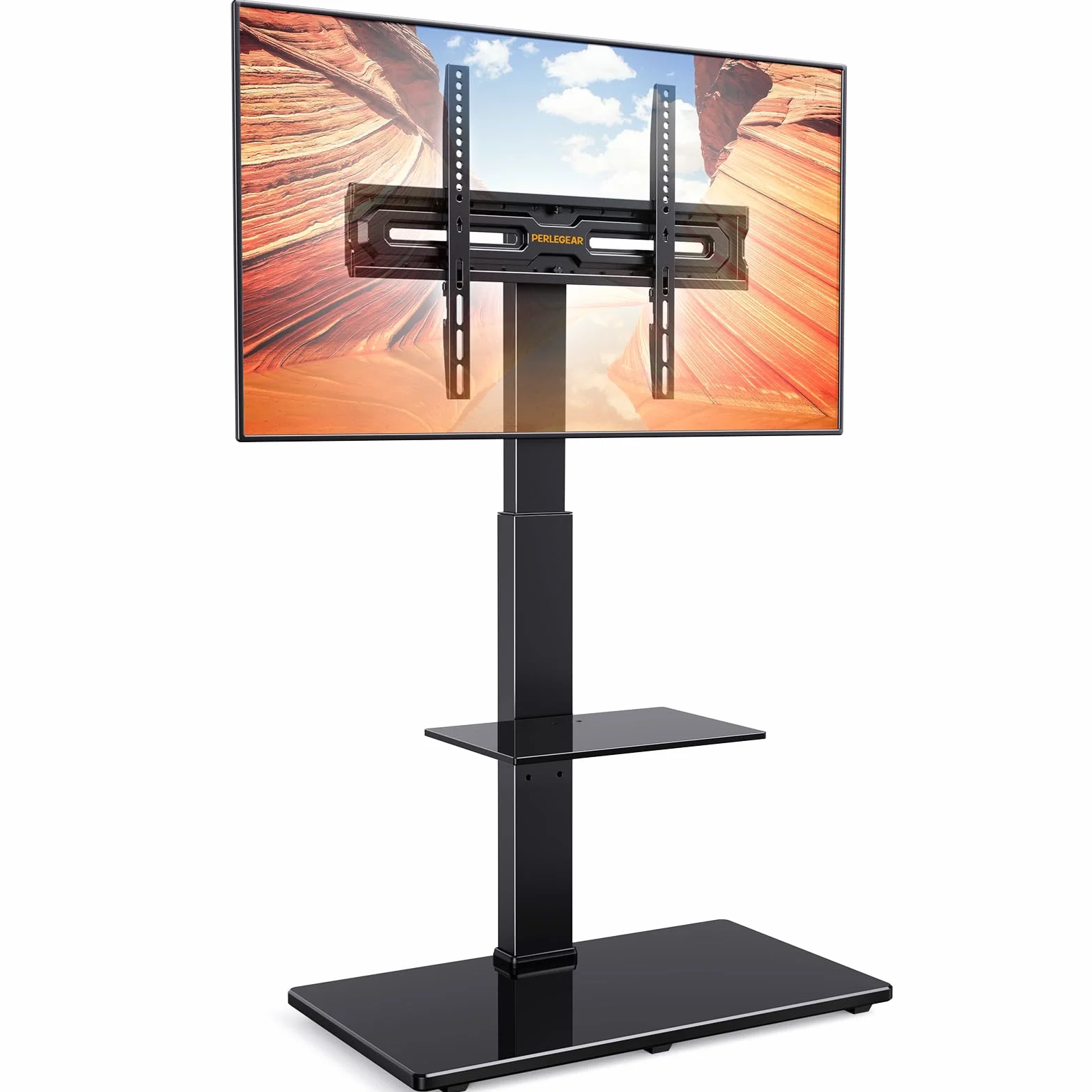 Perlegear Stojak pod telewizor, stojak pod telewizor o przekątnej 30-70", płaski i zakrzywiony, do 50 kg, z nachyleniem, stojak pod telewizor z regulacją wysokości, podstawa TV z wychylną, maks. VESA